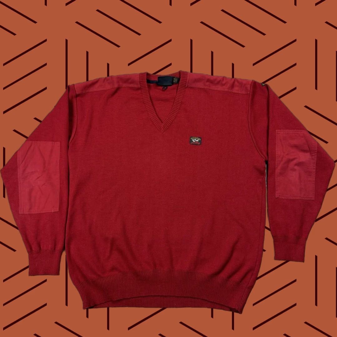 Paul & Shark PAUL & SHARK Sweater V-Neck Wool Blend Red XL Nautical Sailing 90s Mens Size US XL / EU 56 / 4 - 1 Thumbnail