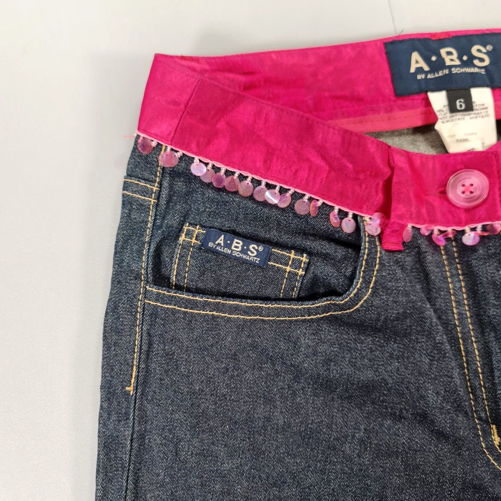 Vintage VINTAGE ABS Allen Schwartz Womens Jeans Blue 6 UK Bootcut Satin Waist Sequins Stretch Size 28" / US 6 / IT 42 - 4 Thumbnail