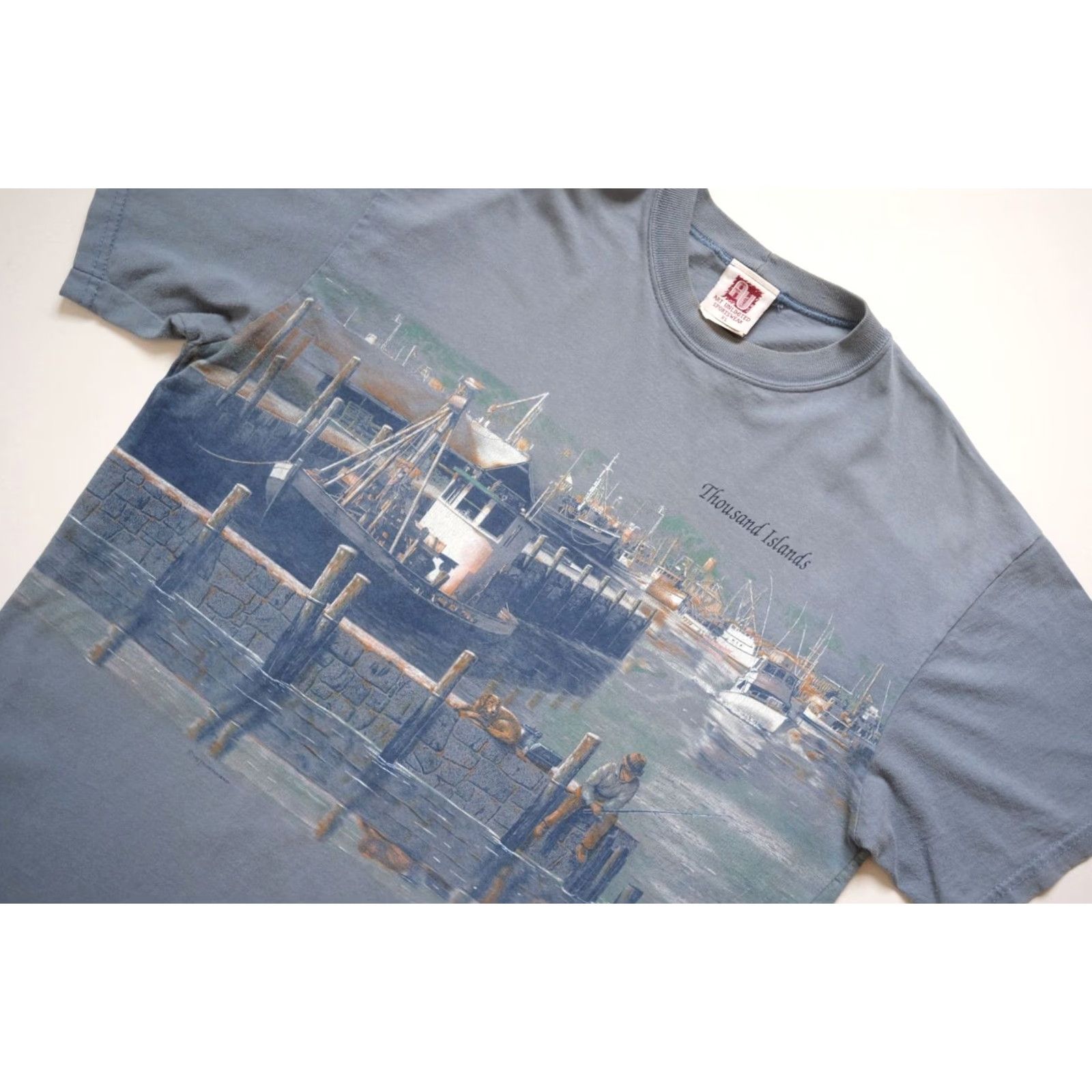 Vintage VINTAGE 90s ART UNLIMITED T-SHIRT CANADA USA MADE OUTDOOR FISHING AOP BLUE XL Mens Size US XL / EU 56 / 4 - 6 Thumbnail