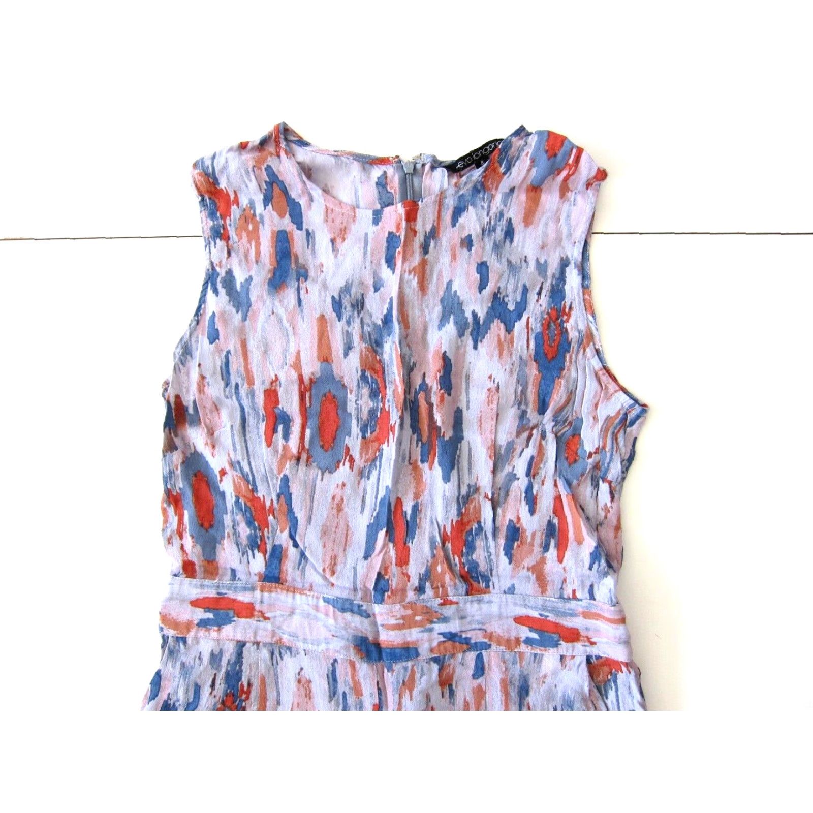 Pinko Eva Longoria Jumpsuit Romper 100% Rayon Pink Blue Orange Sleeveless Pocket 8 Womens Size 30" / US 8 / IT 44 - 3 Thumbnail