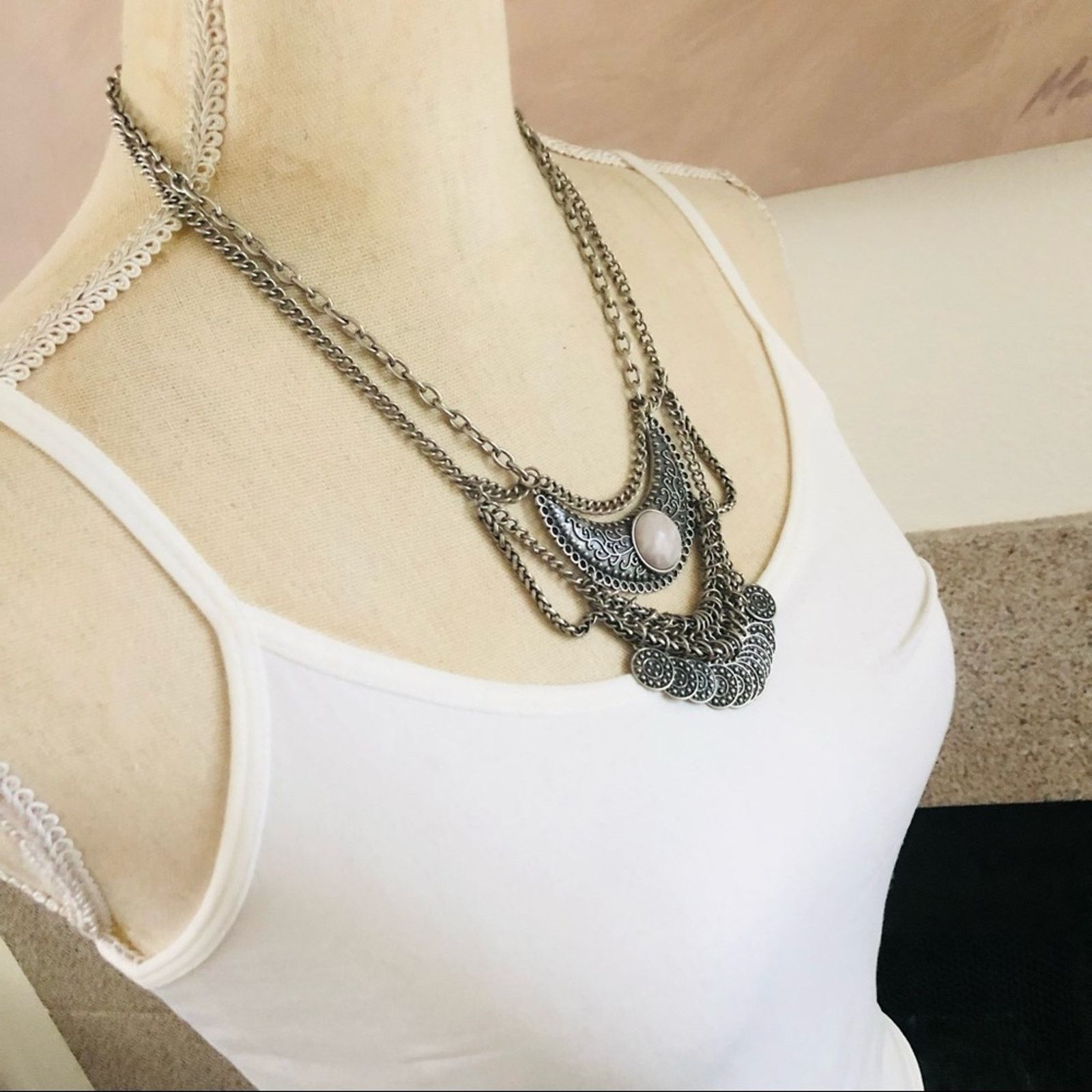 Jewelry Double strand gray marble stone medallion jewelry set Size ONE SIZE - 2 Thumbnail