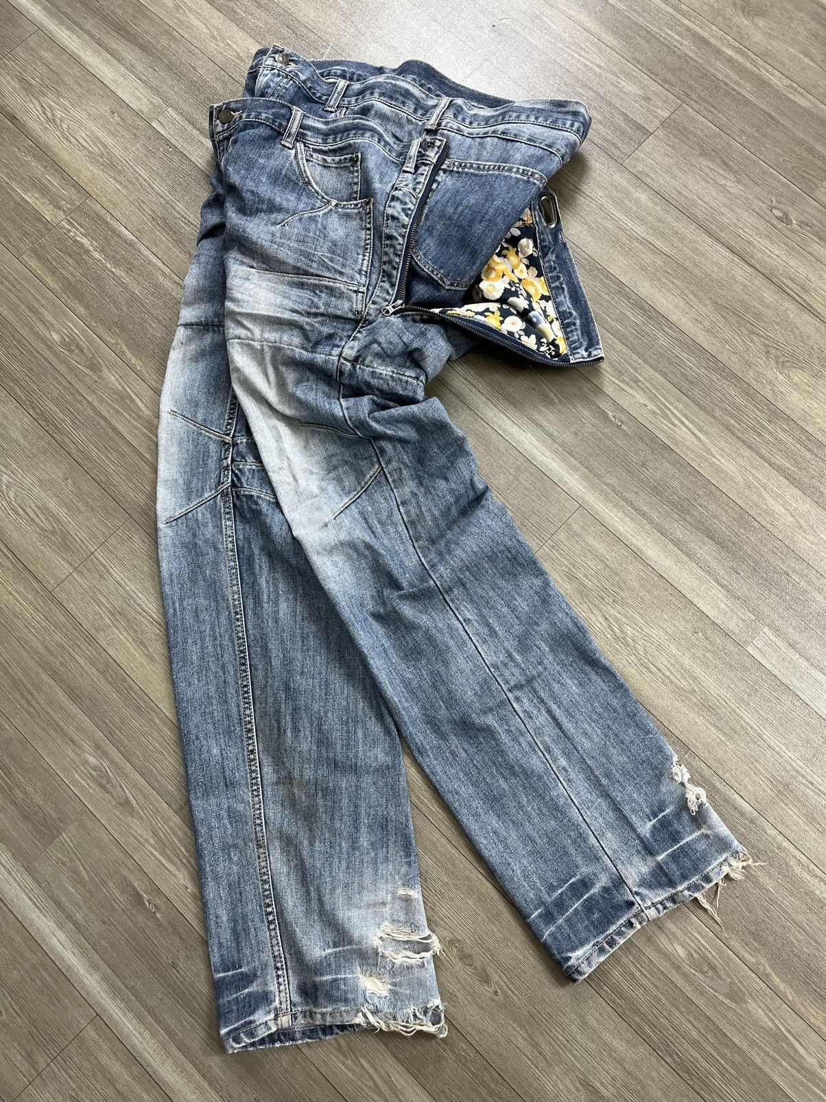 2000s PPFM Double Waist Distressed Punk Floral Bikers Jeans