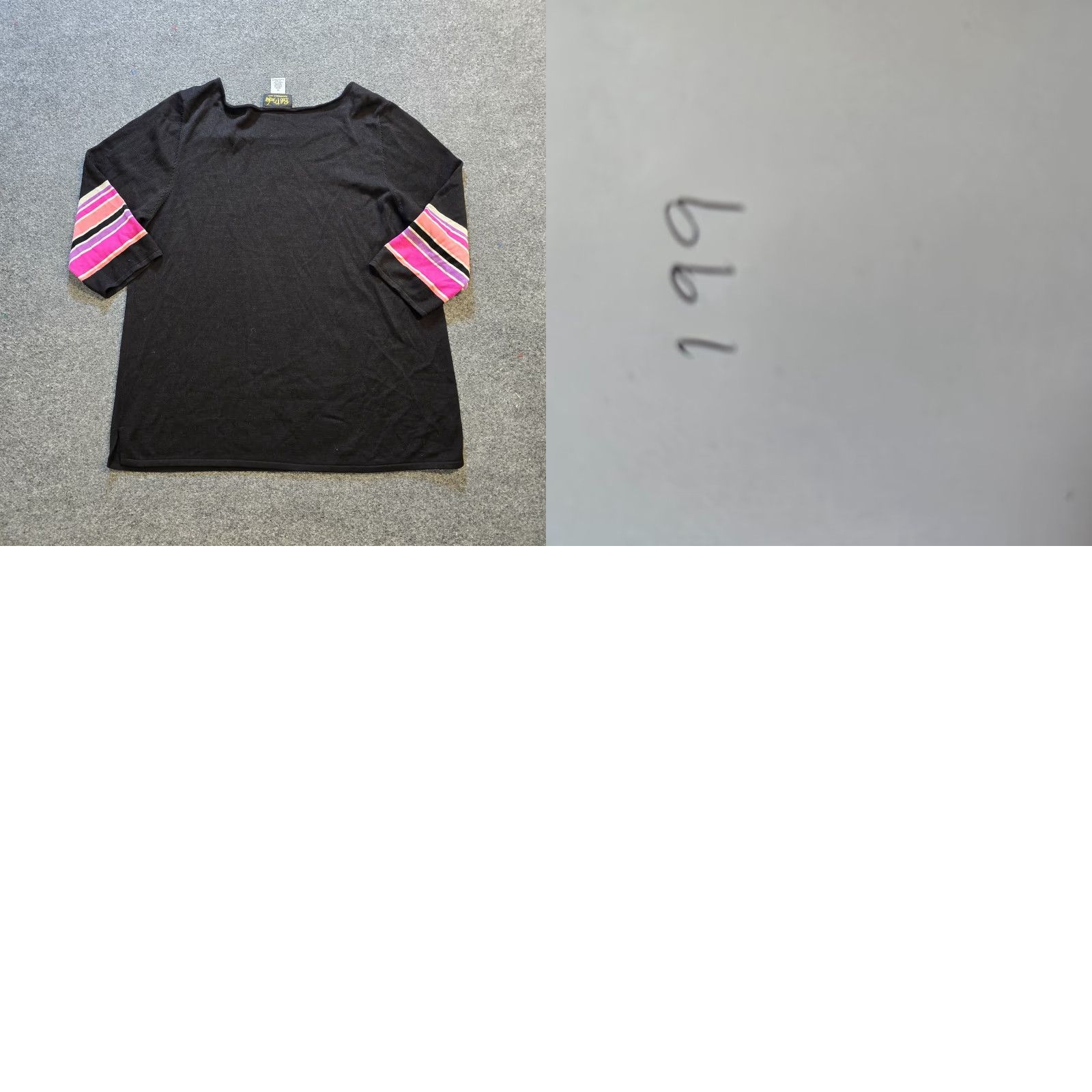 Bob Mackie Bob Mackie Sweater Womens 1X Black Silk Blend Pink Embroidery Casual Knit Pullover Round Neck 3/4 Sleeve Lightweight Vintage No? Size XL / US 12-14 / IT 48-50 - 8 Thumbnail