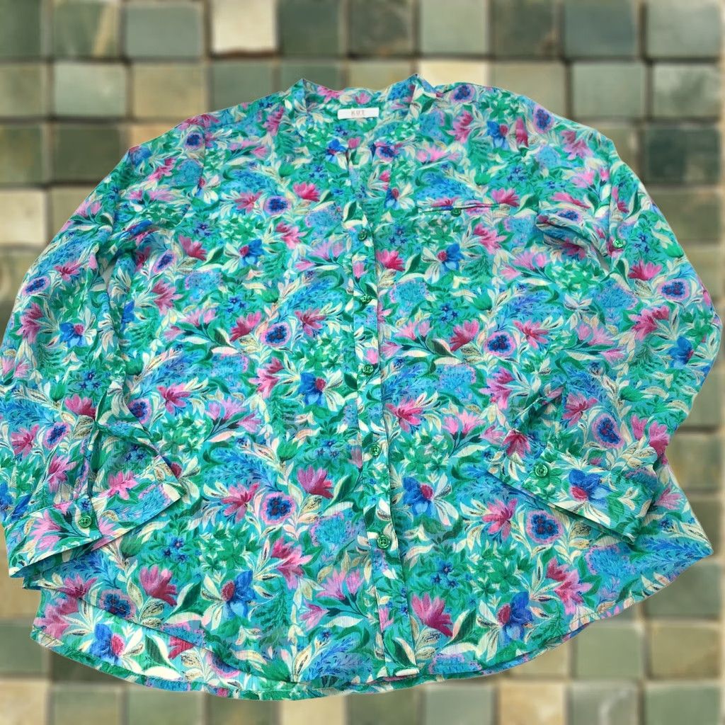Vintage KUT from the Kloth Shirt Womens Button-Up Long Sleeve Floral Green M Size M / US 6-8 / IT 42-44 - 1 Thumbnail