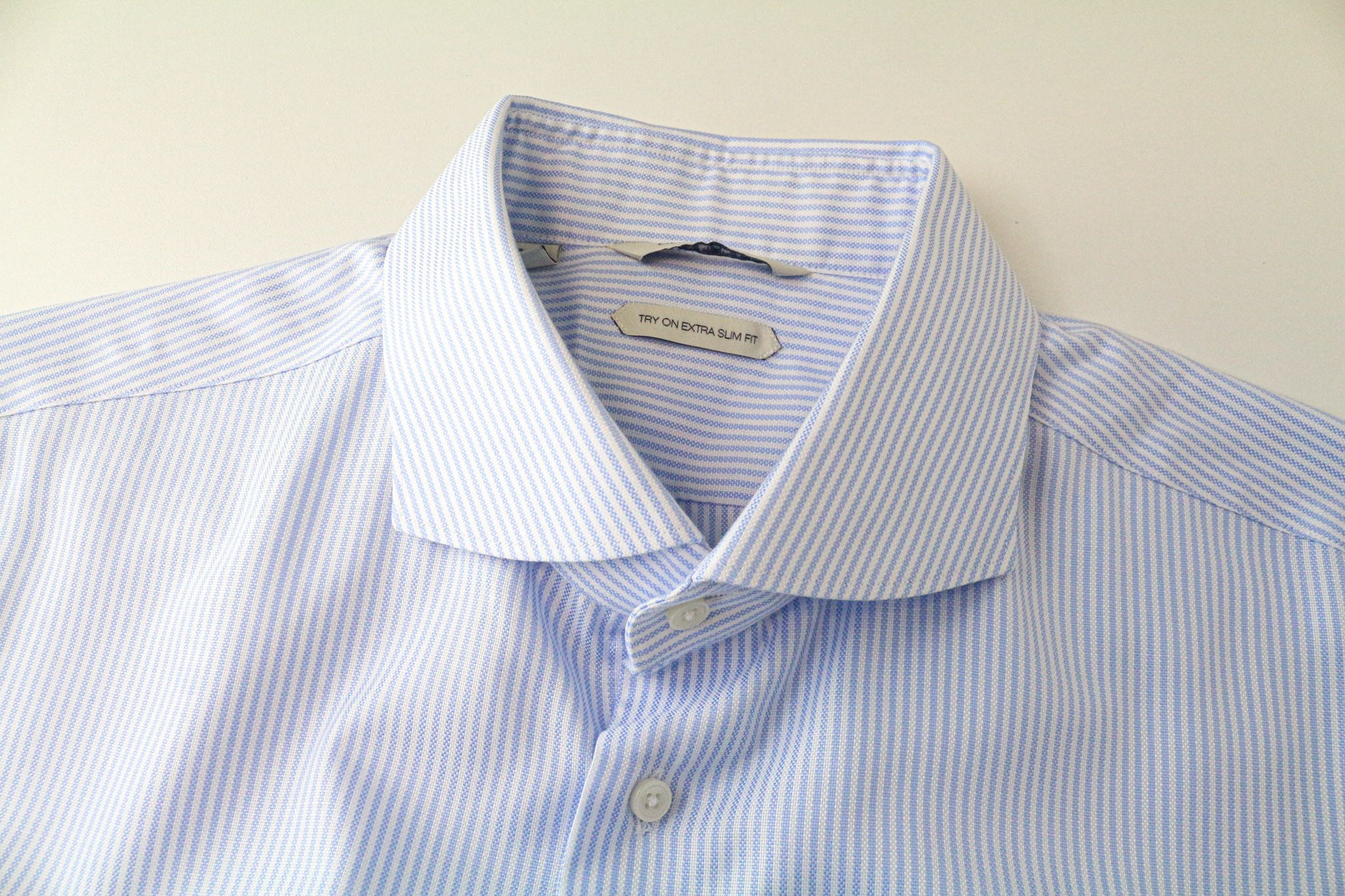 Suitsupply 44L/17 1/2L Extra Slim Blue Cotton Stripe Shirt 79237 Size 44L - 3 Thumbnail