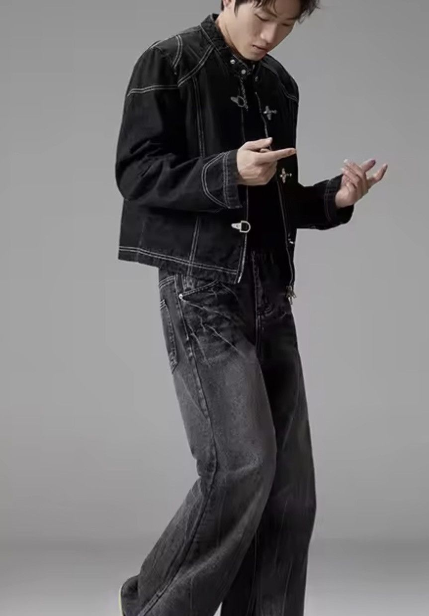 Japanese Brand Fireman Clasp Contrast-Stitch Denim Jacket - Black Size US M / EU 48-50 / 2 - 3 Thumbnail