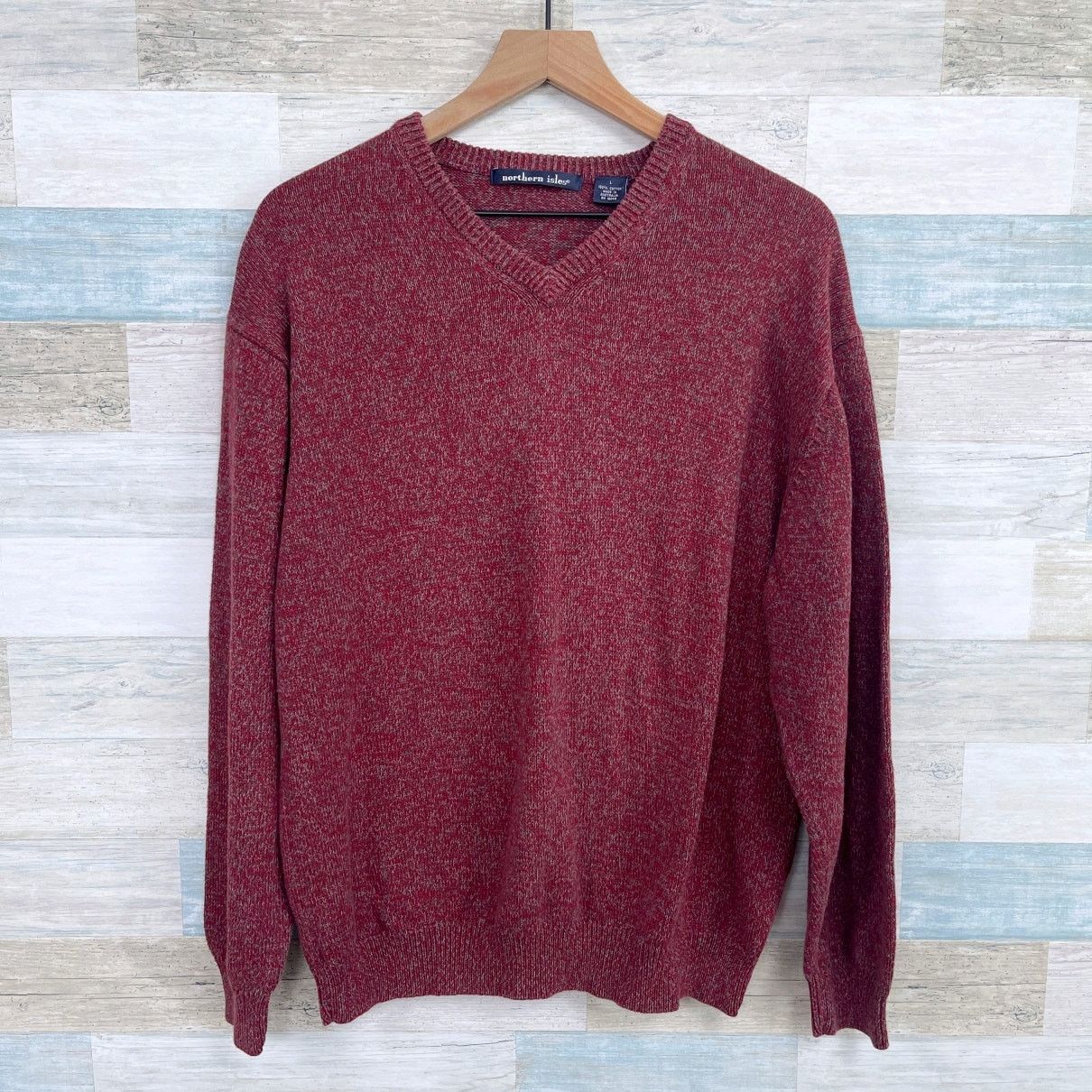 Northern Isles × Vintage Northern Isles Marled V Neck Sweater Red Vintage Mens L Size US L / EU 52-54 / 3 - 1 Thumbnail