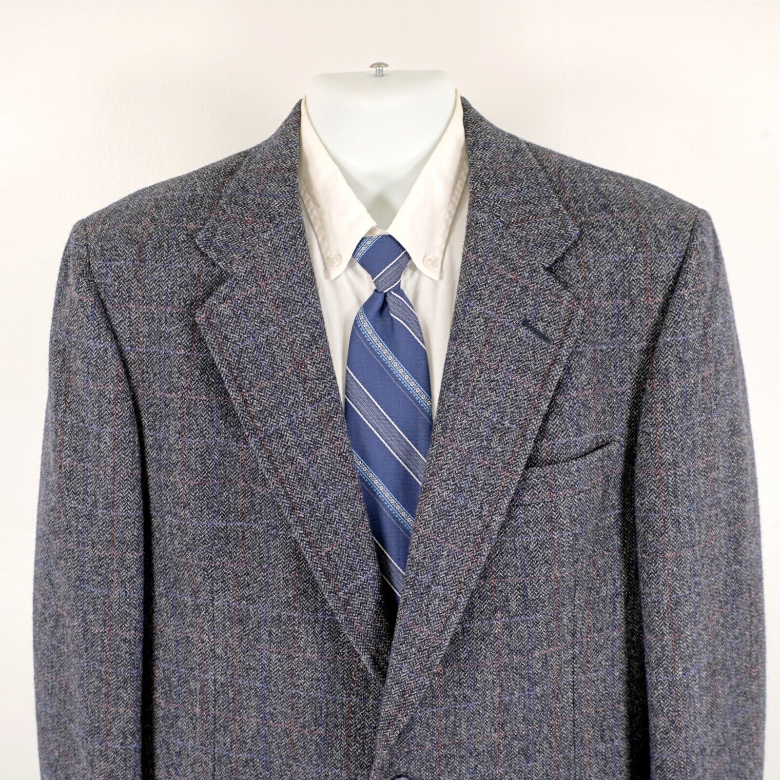 Hart Schaffner Marx Hart Schaffner Marx Tweed Wool Gray Houndstooth Red Blue Win Size 40R - 1 Thumbnail