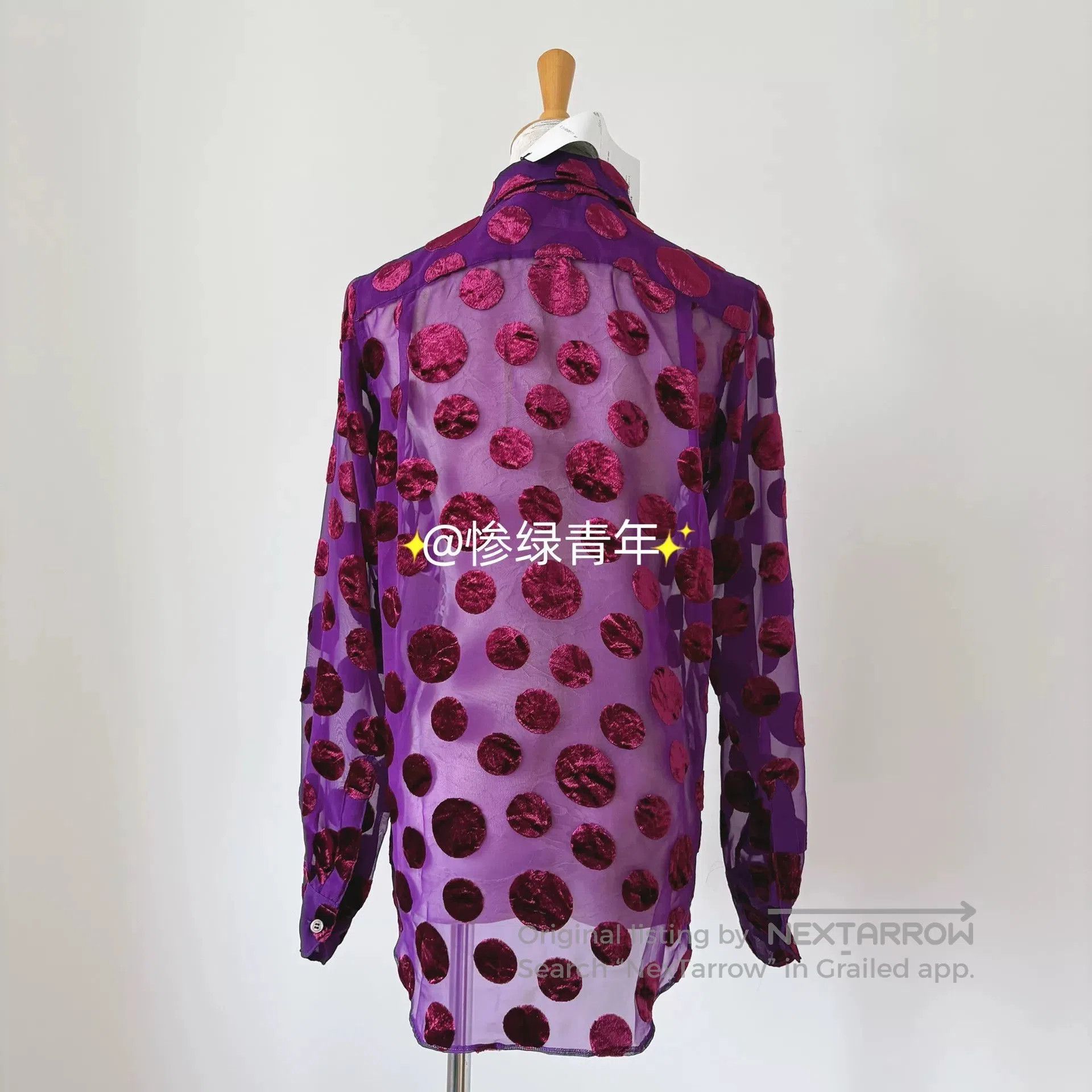 Junya Watanabe vintage purple velvet dotted sheer long sleeve shirt. Size US S / EU 44-46 / 1 - 5 Thumbnail