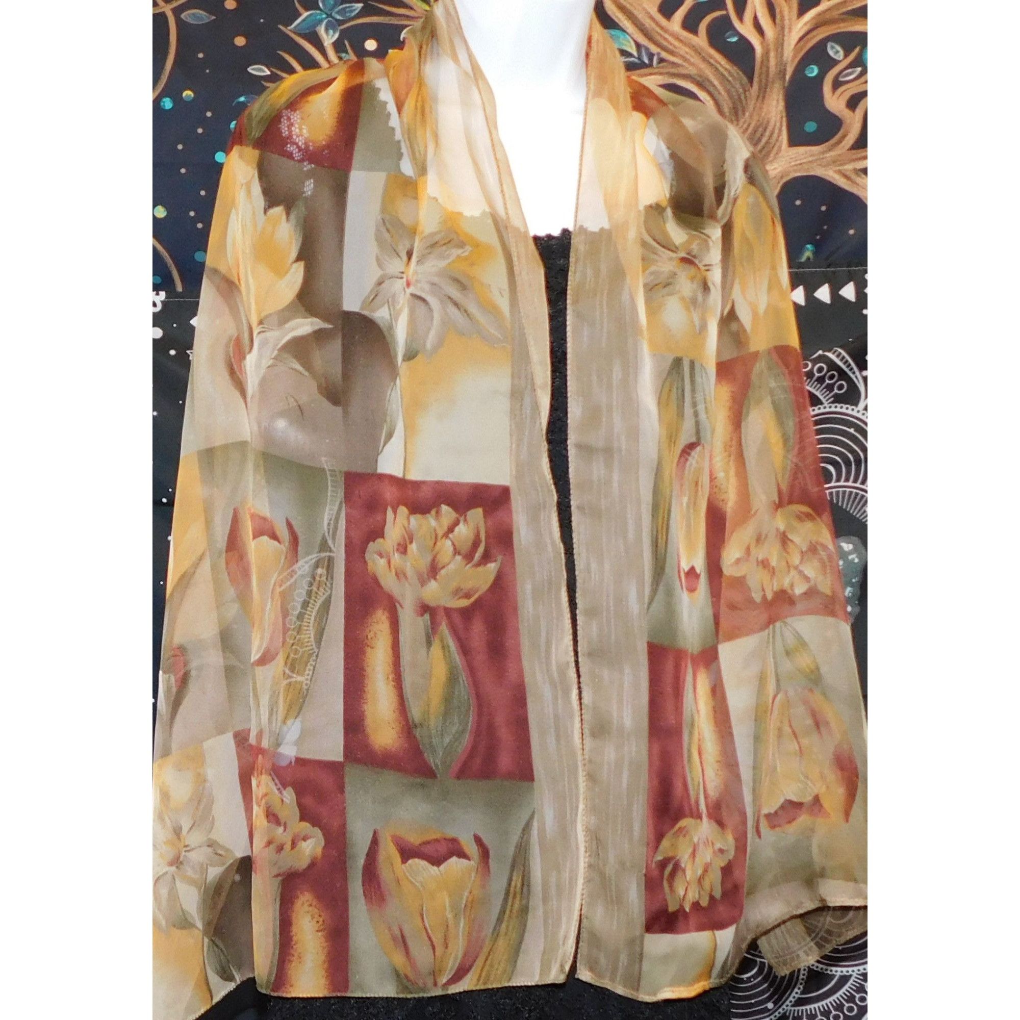 Other Sheer Floral Color Block Lightweight Scarf Size ONE SIZE - 5 Thumbnail