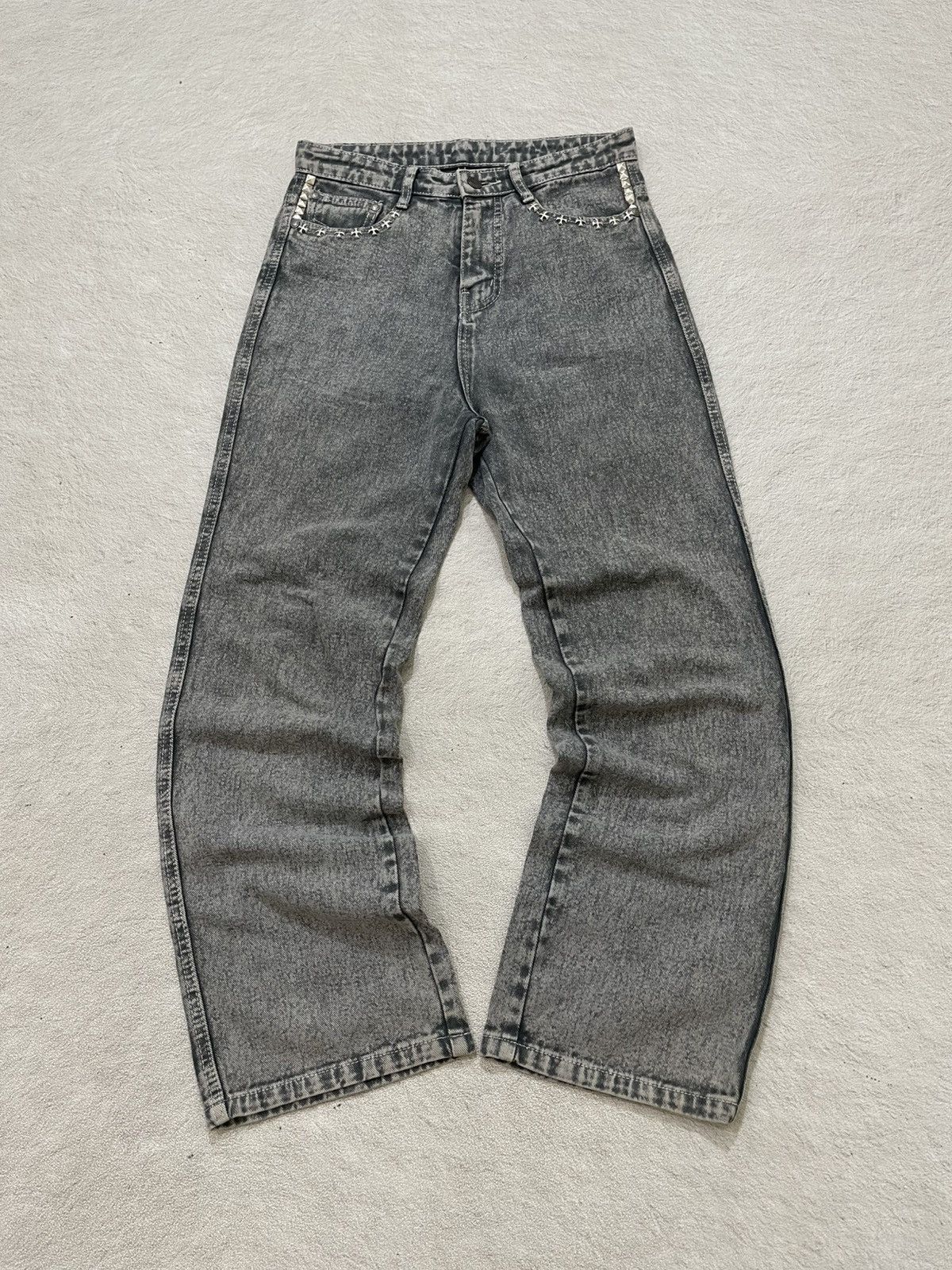 If Six Was Nine 2000s Japanese Denim Studed Independent Wash Grey Y2K LGB Size US 28 / EU 44 - 1 Thumbnail