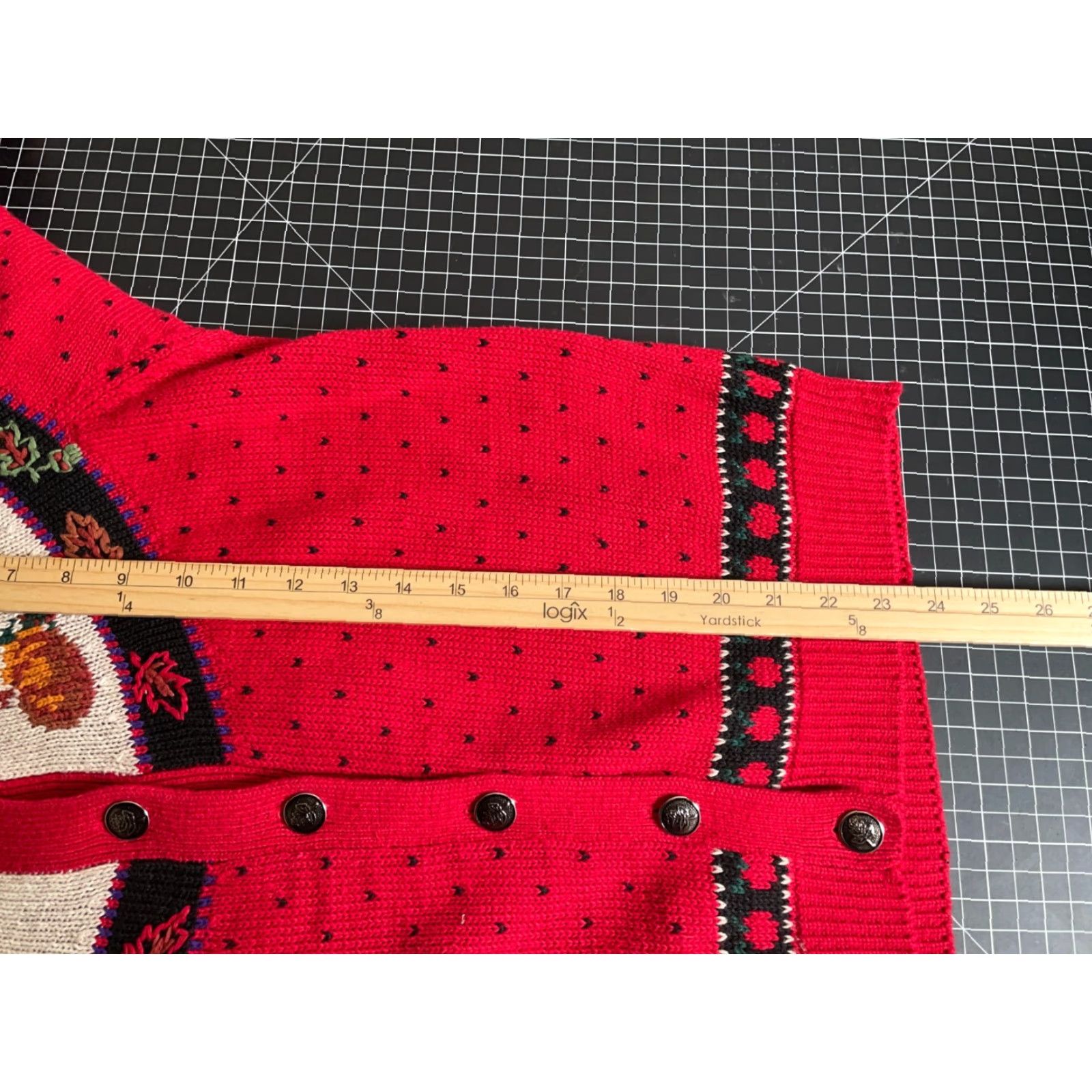 Vintage Woolrich Cardigan Women's Small Red Beige Autumn Motif Embroidered Crew Neck Knit Geometric Ramie-Cotton Lightweight Vintage: No Size S / US 4 / IT 40 - 6 Thumbnail