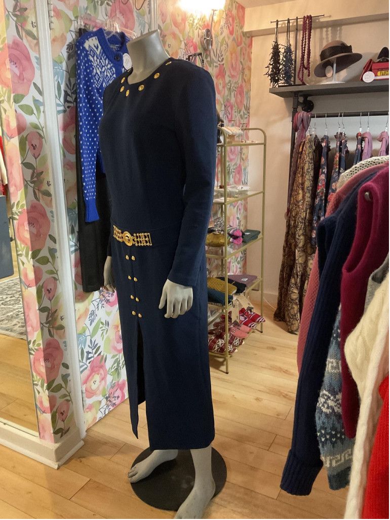 Vintage 1980’s Gold Lion Hardware Designer Vintage Cocktail Dress Size M / US 6-8 / IT 42-44 - 6 Thumbnail