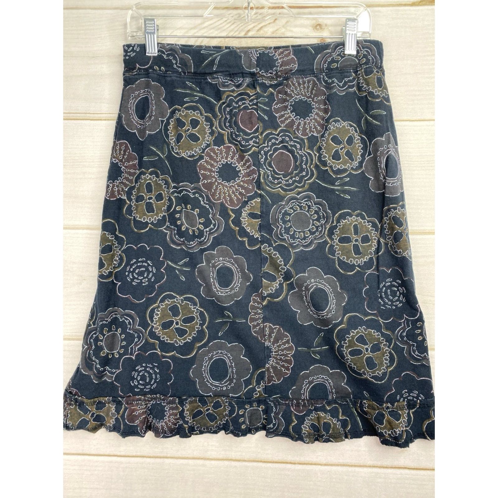 Vintage Fresh Produce Skirt S Navy Blue Floral Pull On Ruffle Hem Knee Length Casual Women's Skirt Size 28" / US 6 / IT 42 - 8 Thumbnail