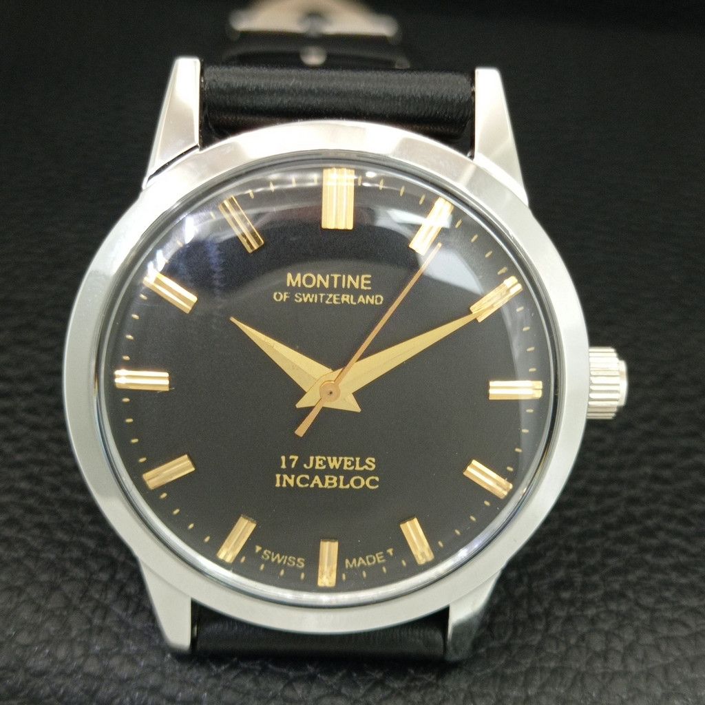 Other VINTAGE MONTINE HAND-WINDING SWISS MENS WHITE WATCH a444158 Size 38 - 4 Thumbnail