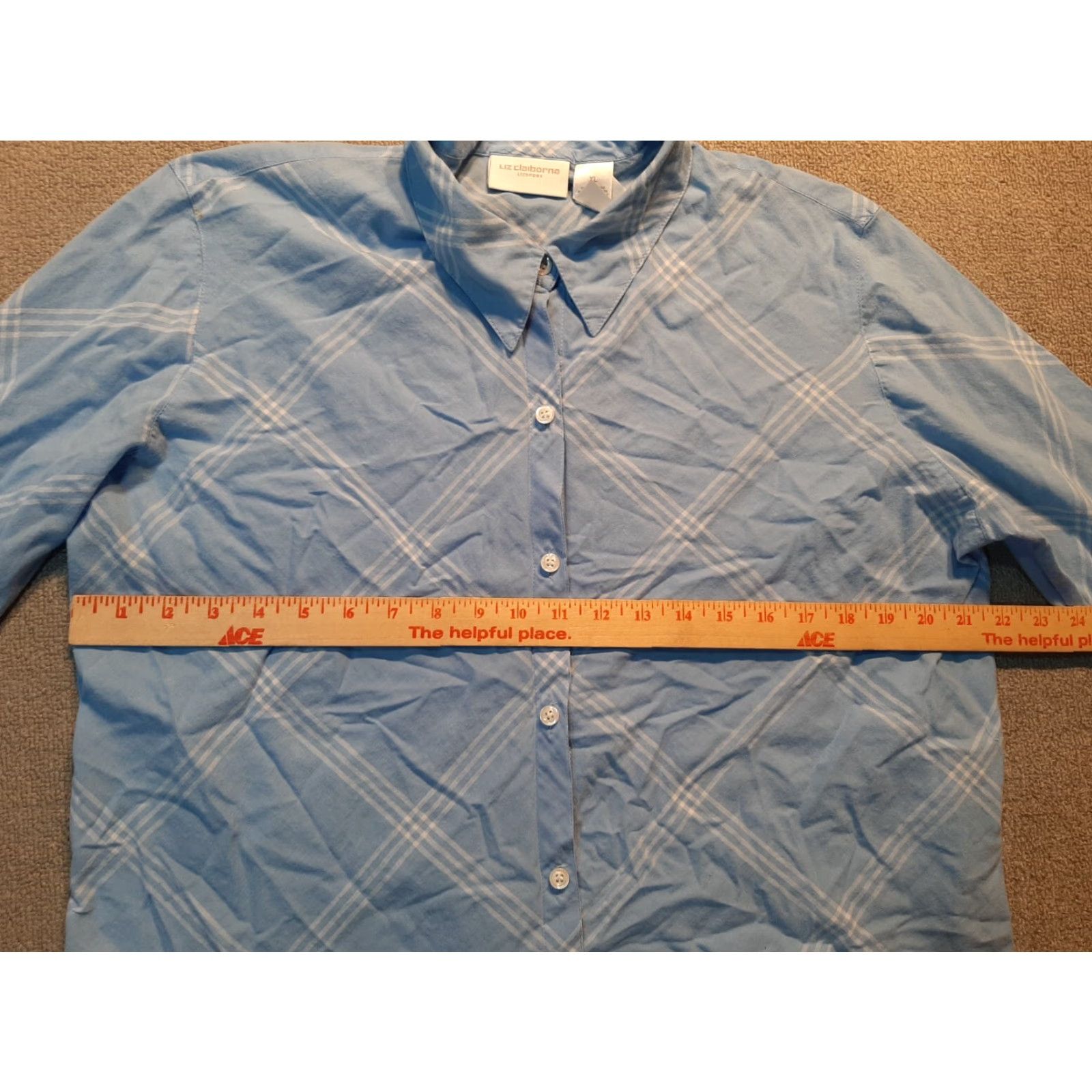 Liz Claiborne VINTAGE Liz Claiborne Liz sport Womens XL 3/4 Sleeve Blue Cotton Button Up Shirt Top Size XL / US 12-14 / IT 48-50 - 4 Thumbnail