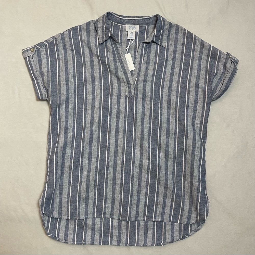 Other NWT New Sigrid Olsen Striped Linen Blend Blue Shirt Size S Size S / US 4 / IT 40 - 5 Thumbnail