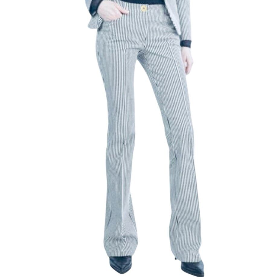 Akris Akris Punto Striped Blue/White Faye Boot-Cut Pants | Size 6 Size 28" / US 6 / IT 42 - 7 Thumbnail