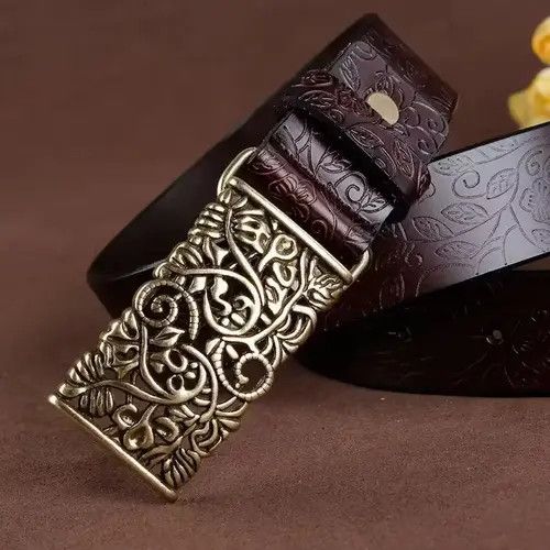 Japanese Brand Cowskin Leather Lady Belt Vintage Pin Buckle Hollow Flower Size ONE SIZE - 4 Thumbnail