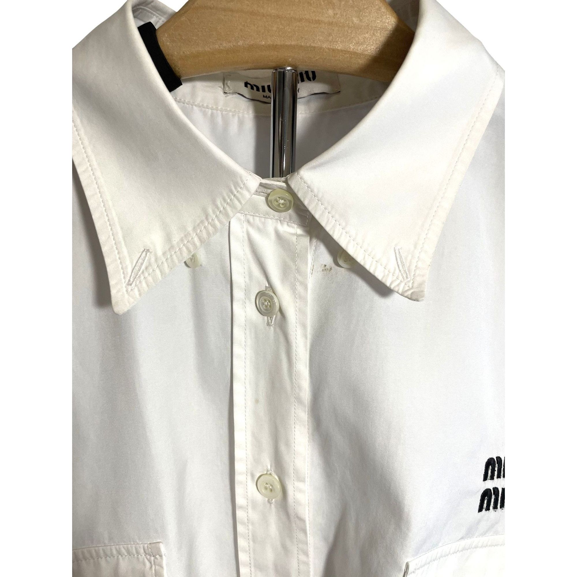 Miu Miu Miu Miu Womens White Button-Up Cropped Shirt With Embroidere Size M / US 6-8 / IT 42-44 - 4 Thumbnail