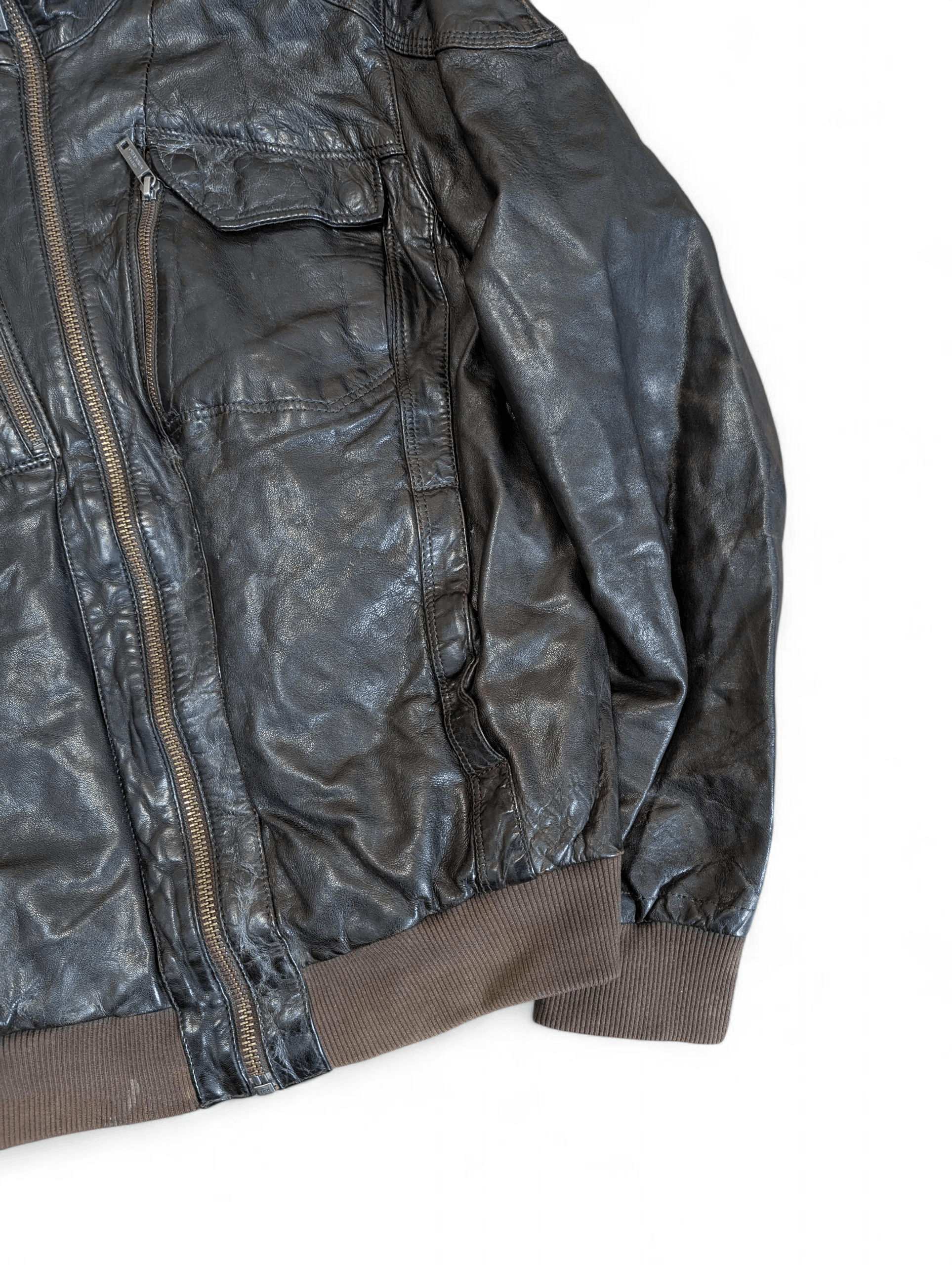 Chevignon CHEVIGNON Sheepskin Leather Flight Bomber Jacket B-CRAWL Size US L / EU 52-54 / 3 - 9 Thumbnail