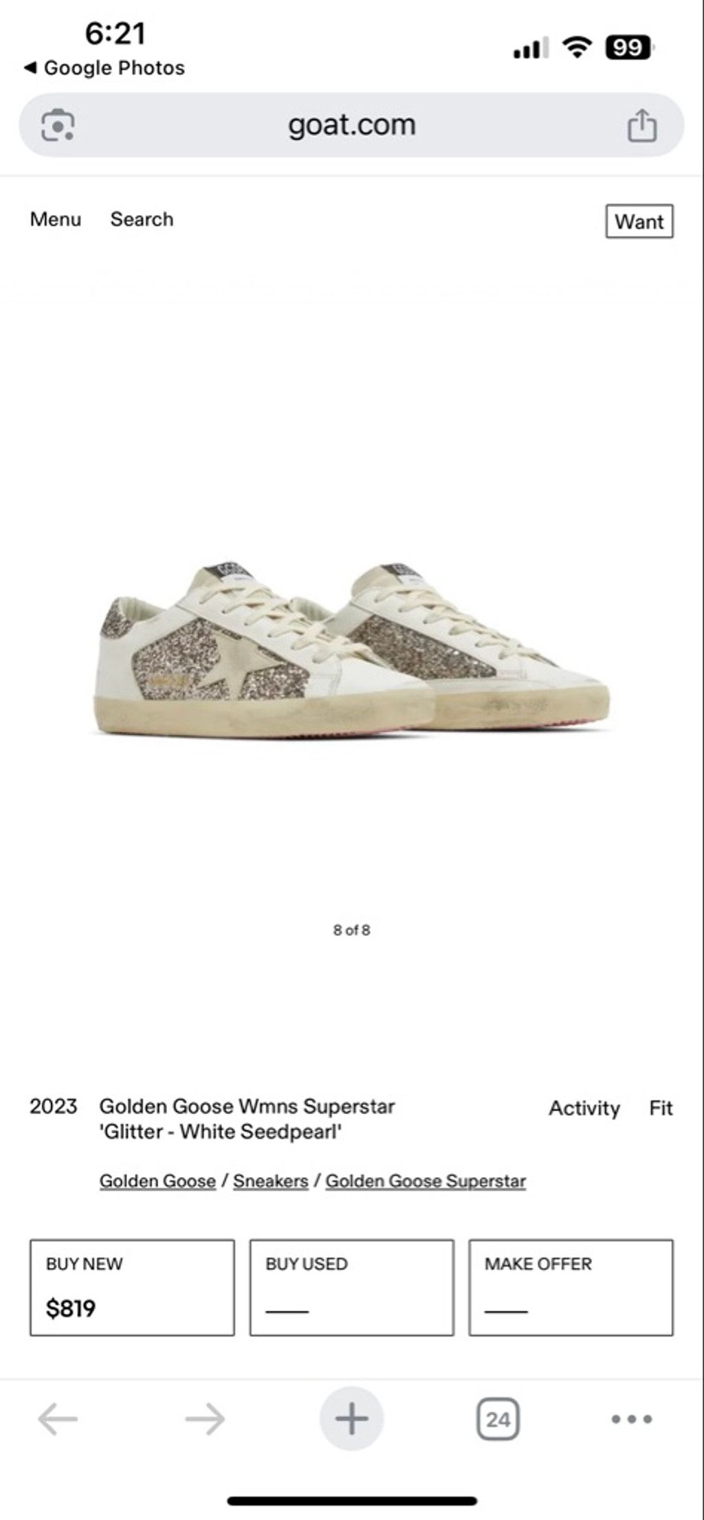 Golden Goose Women's Golden Goose Superstar Glitter Sneakers Size US 7 / IT 37 - 1 Thumbnail