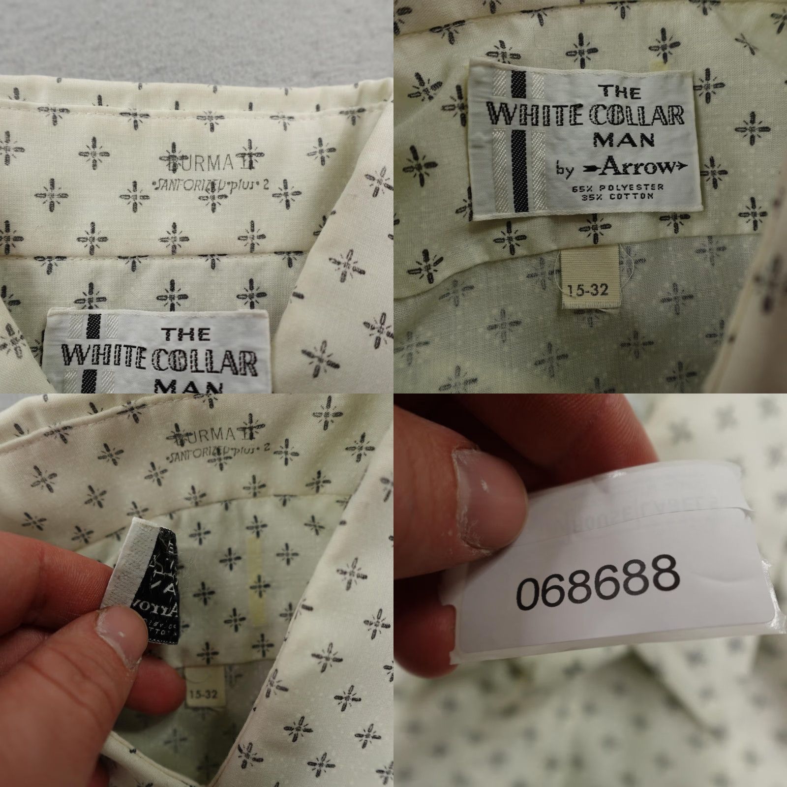 Arrow VINTAGE Arrow Shirt Mens Medium White Geometric Sanforized White Collar Man 70s Size US M / EU 48-50 / 2 - 8 Thumbnail