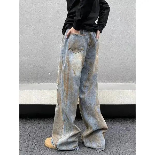 Designer × Japanese Brand × Vintage Hole Tie-dye Distress Wide Leg Jeans Size US 34 / EU 50 - 4 Thumbnail