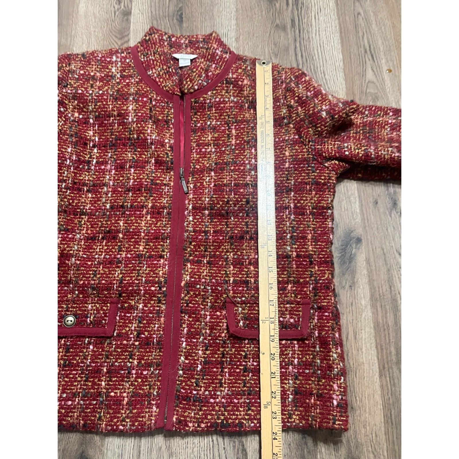 Vintage Christopher&Banks Sweater Women Medium Red Tweed Full Zip Pockets Casual, Regular Fit, Fall Spring Summer, Women's, Size M Size M / US 6-8 / IT 42-44 - 6 Thumbnail