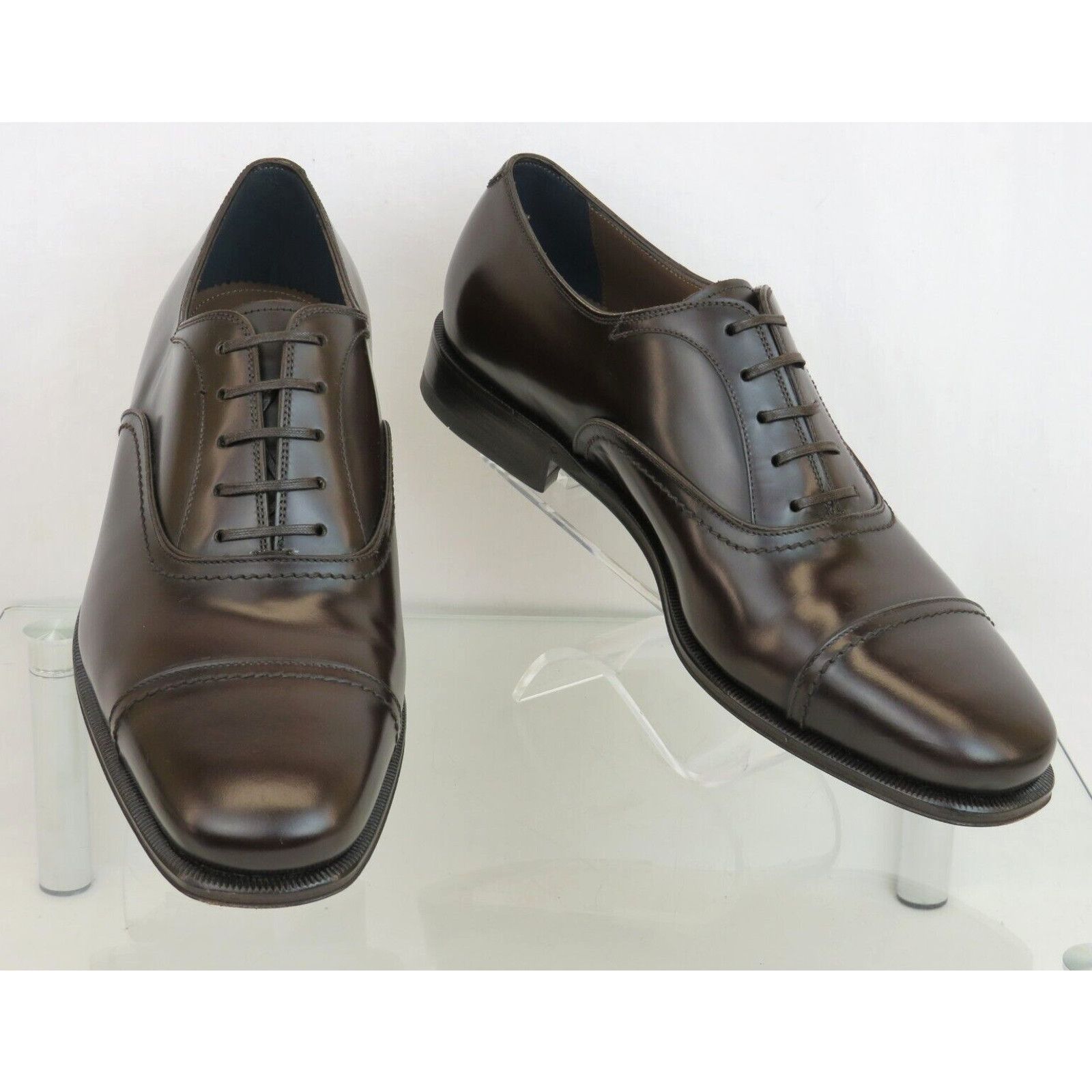 Salvatore Ferragamo FERRAGAMO SEUL DARK BROWN LEATHER CAP LOGO OXFORDS 10.5 EE Size US 11.5 / EU 44-45 - 7 Thumbnail