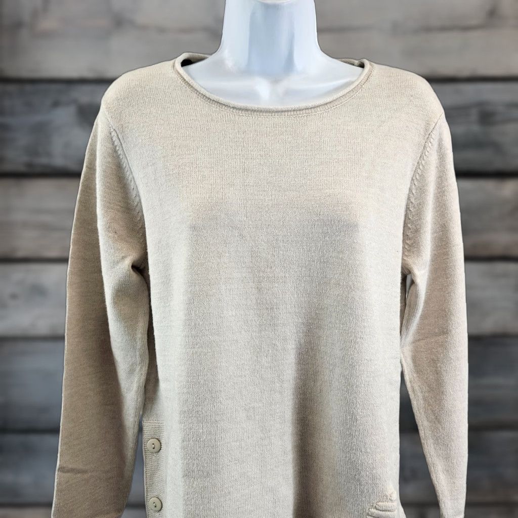 Vintage Renuar Womens Sweater On Demand L Large Beige Viscose Polyester Long Sleeve Pullover Knit Sl 25.5" 20" 24" NWT Size L / US 10 / IT 46 - 1 Thumbnail