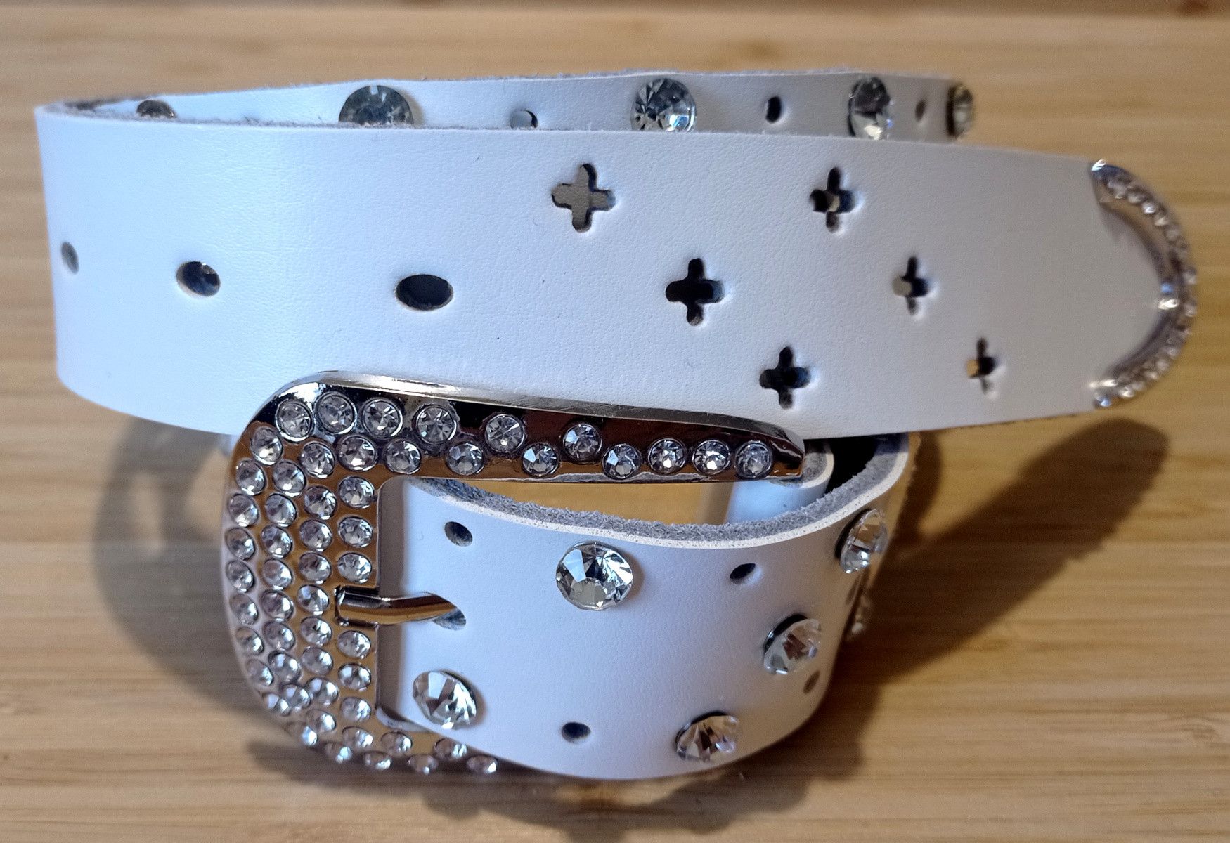 Japanese Brand × Vintage Vintage Punk Goth Cross Hollow Emboss Crystal Leather Belt Size ONE SIZE - 1 Thumbnail