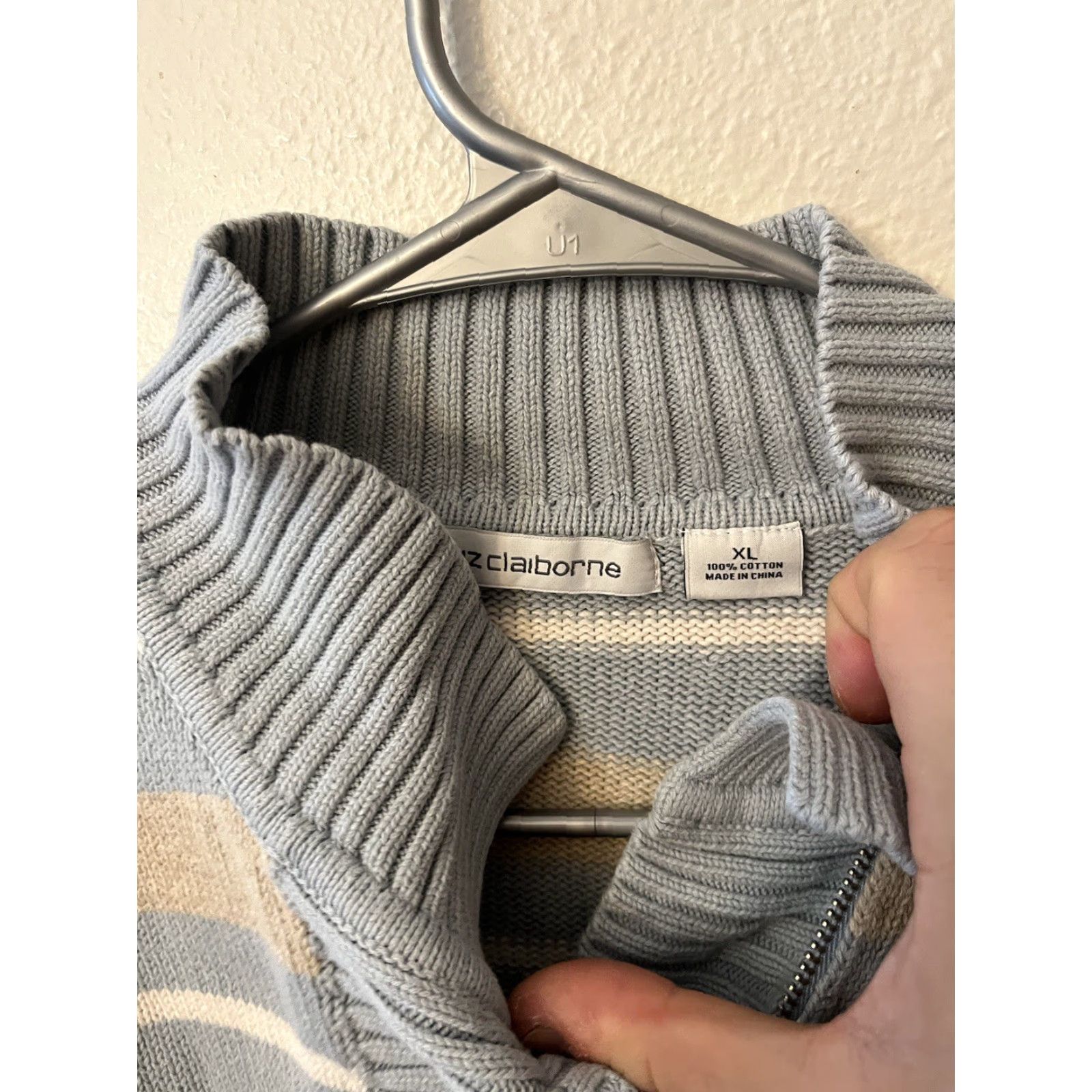 Liz Claiborne Liz Claiborne Sweater Women’s Size XL Blue Striped Cotton Pullover 1/4 Zip Long Sleeve Casual Size XL / US 12-14 / IT 48-50 - 2 Thumbnail