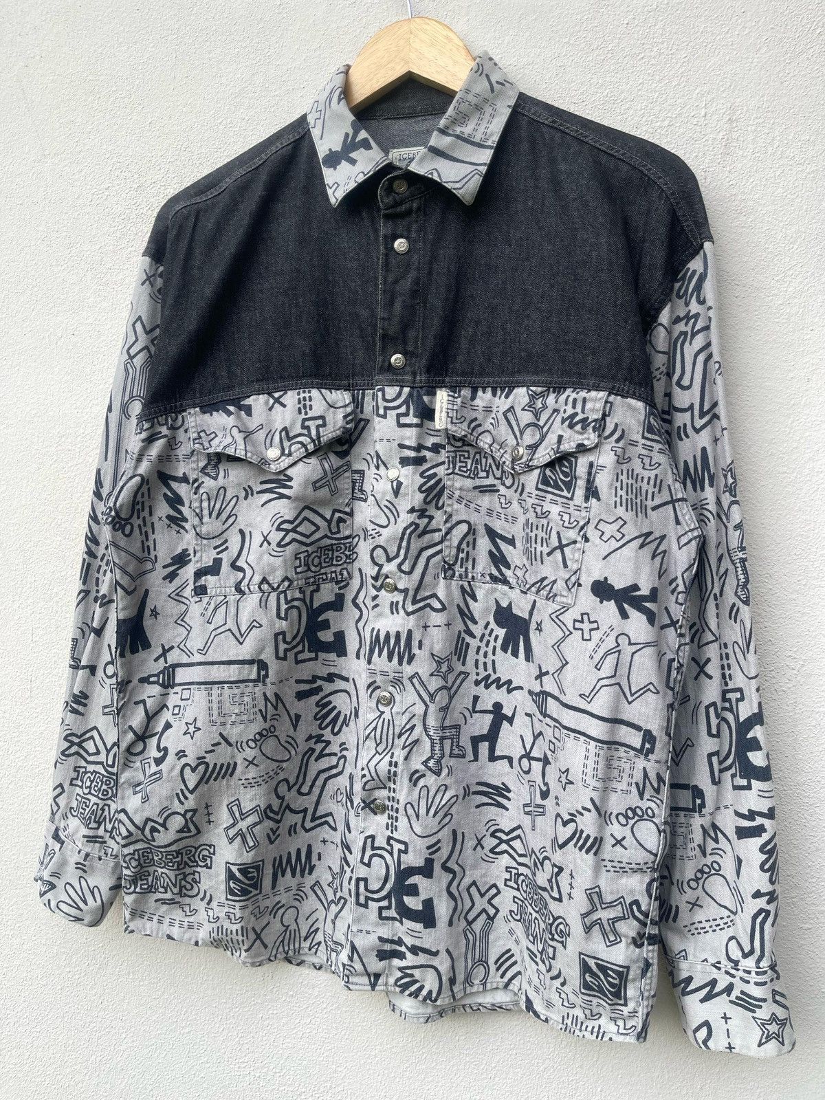 Iceberg × Keith Haring × Vintage 90s Iceberg Keith Haring Fullprint Button Shirt Size US M / EU 48-50 / 2 - 3 Thumbnail