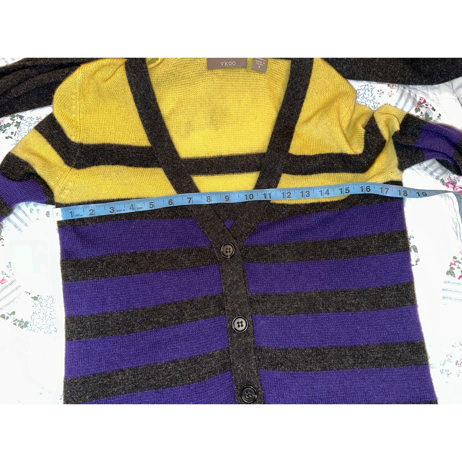 Other Y2K VKOO STRIPED CASHMERE CARDIGAN SWEATER W/ ATTACHED SCARF Size S / US 4 / IT 40 - 2 Thumbnail