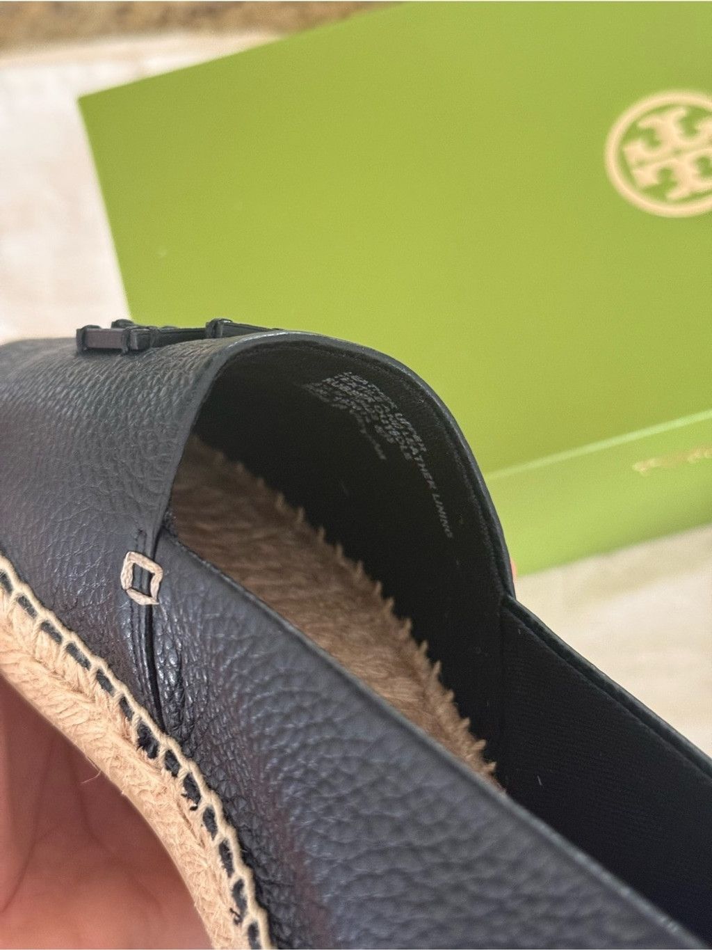 Tory Burch Tory Burch Black Leather Espadrille Slip-Ons with Natural Ra Size US 8.5 / IT 38.5 - 4 Thumbnail