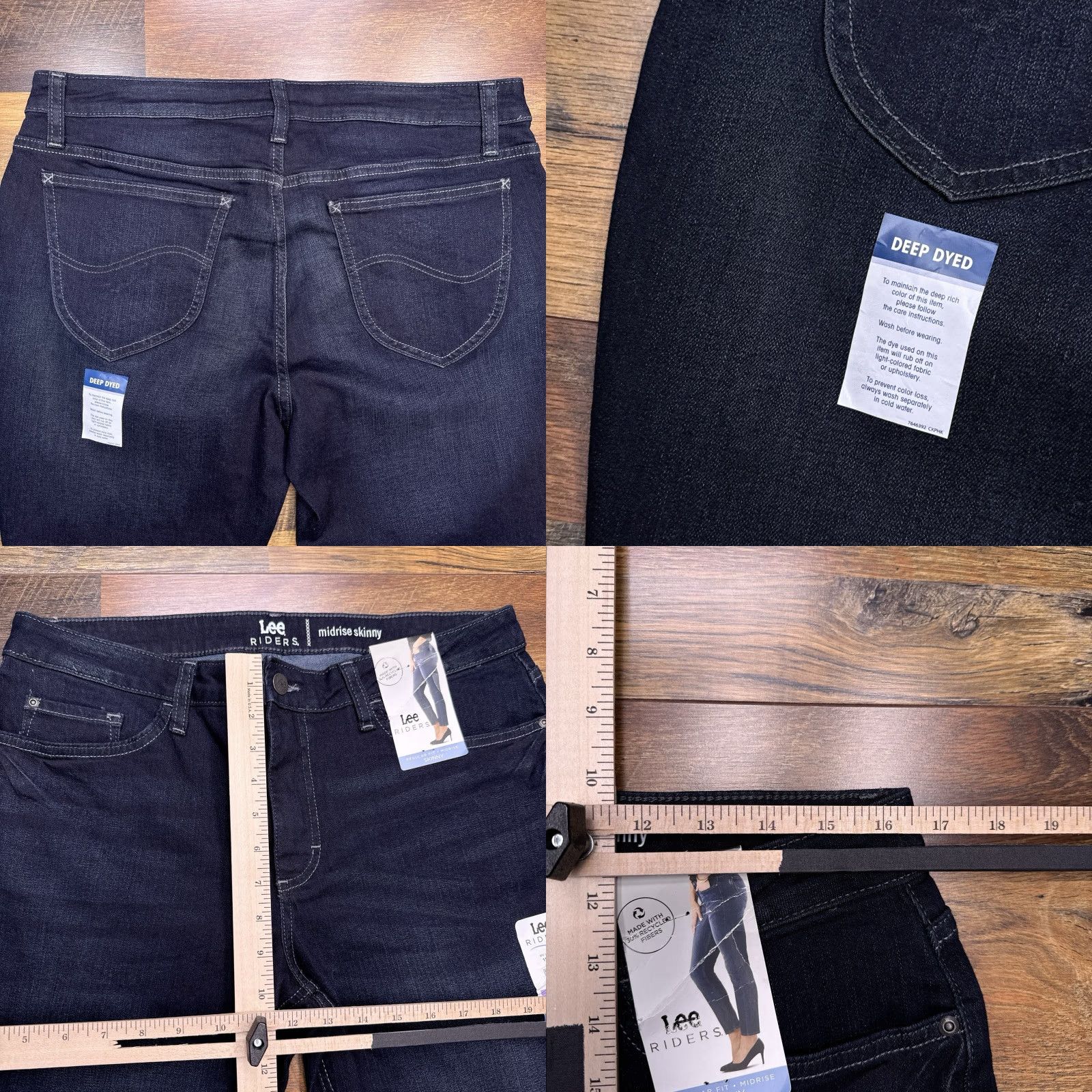 Lee Lee Riders Jeans Womens 16 Petite Mid Rise Skinny Stretch Denim Blue 5-Pocket Logo Zip Inseam 24.5in Regular 33W Size 38" / US 16 / IT 52 - 8 Thumbnail