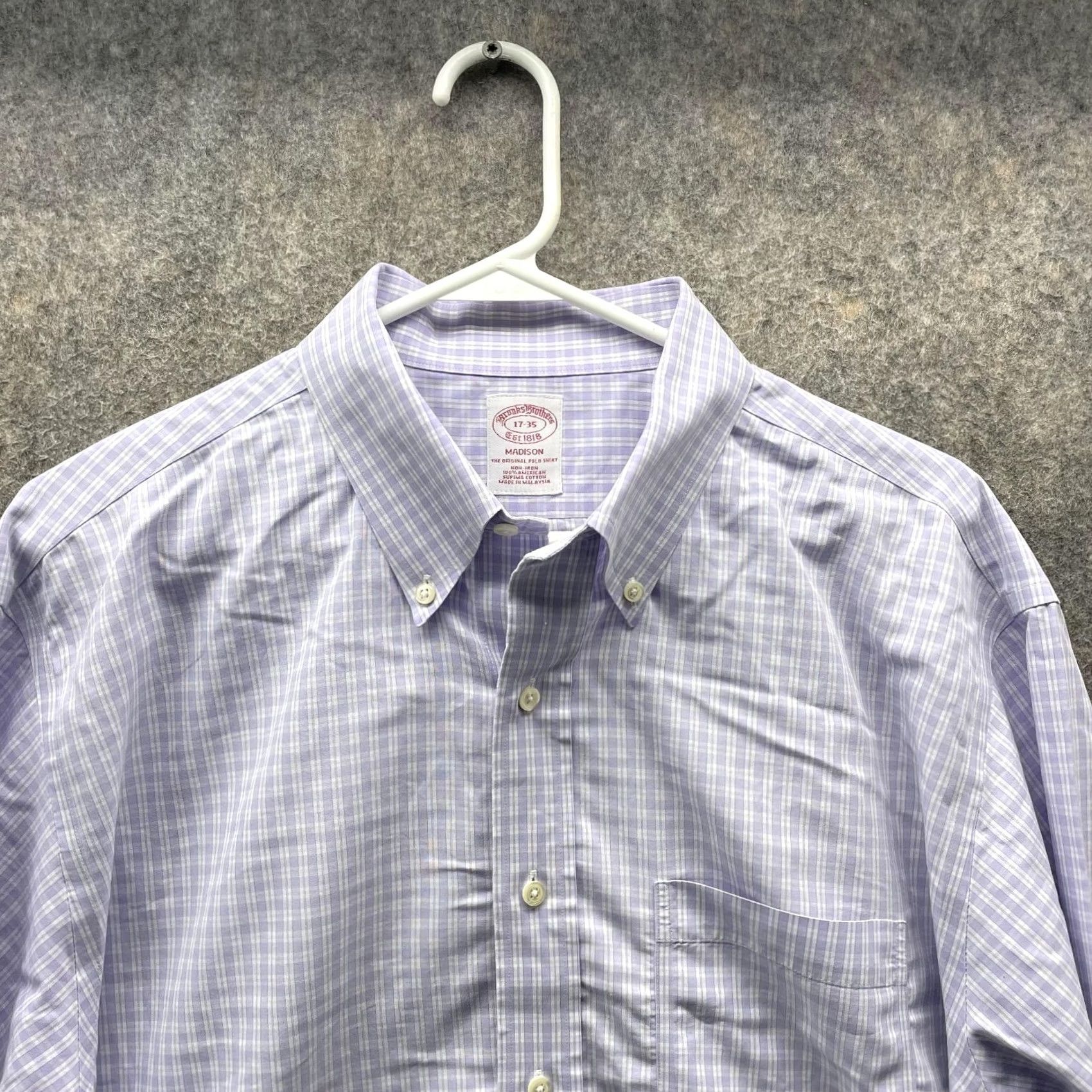 Brooks Brothers VINTAGE Brooks Brothers Shirt Men 17 35 Check Purple Casual Button-Down Madison Preppy Size US XL / EU 56 / 4 - 2 Thumbnail