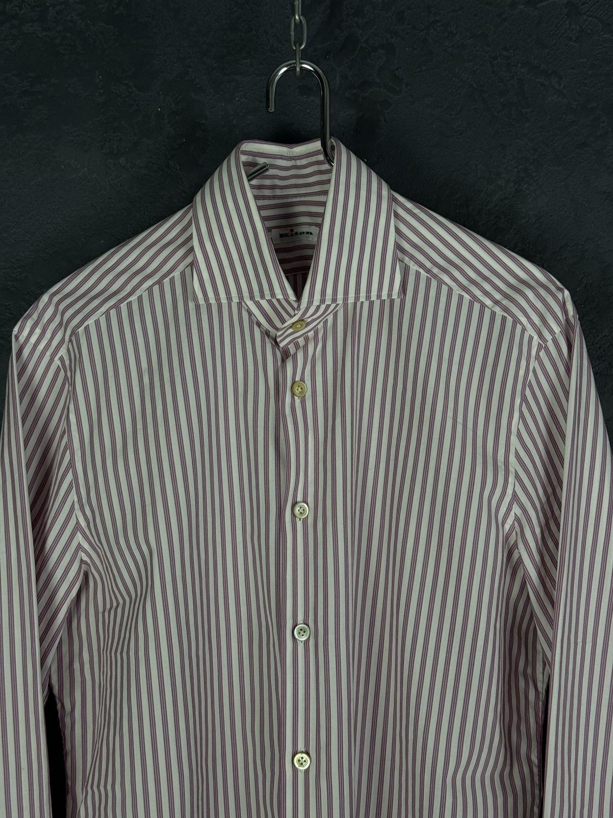Kiton Kiton Men's Pink Stripe Cotton Long-Sleeve Button Shirt Size US L / EU 52-54 / 3 - 7 Thumbnail