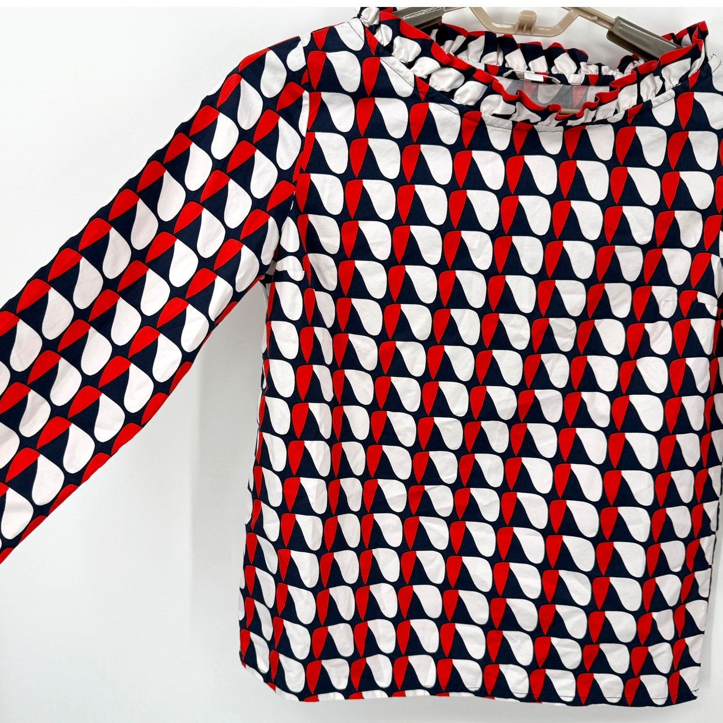 Cos Cos Ruffle Neck Geometric Long Sleeve Top Red Blue 6 NEW Size M / US 6-8 / IT 42-44 - 5 Thumbnail