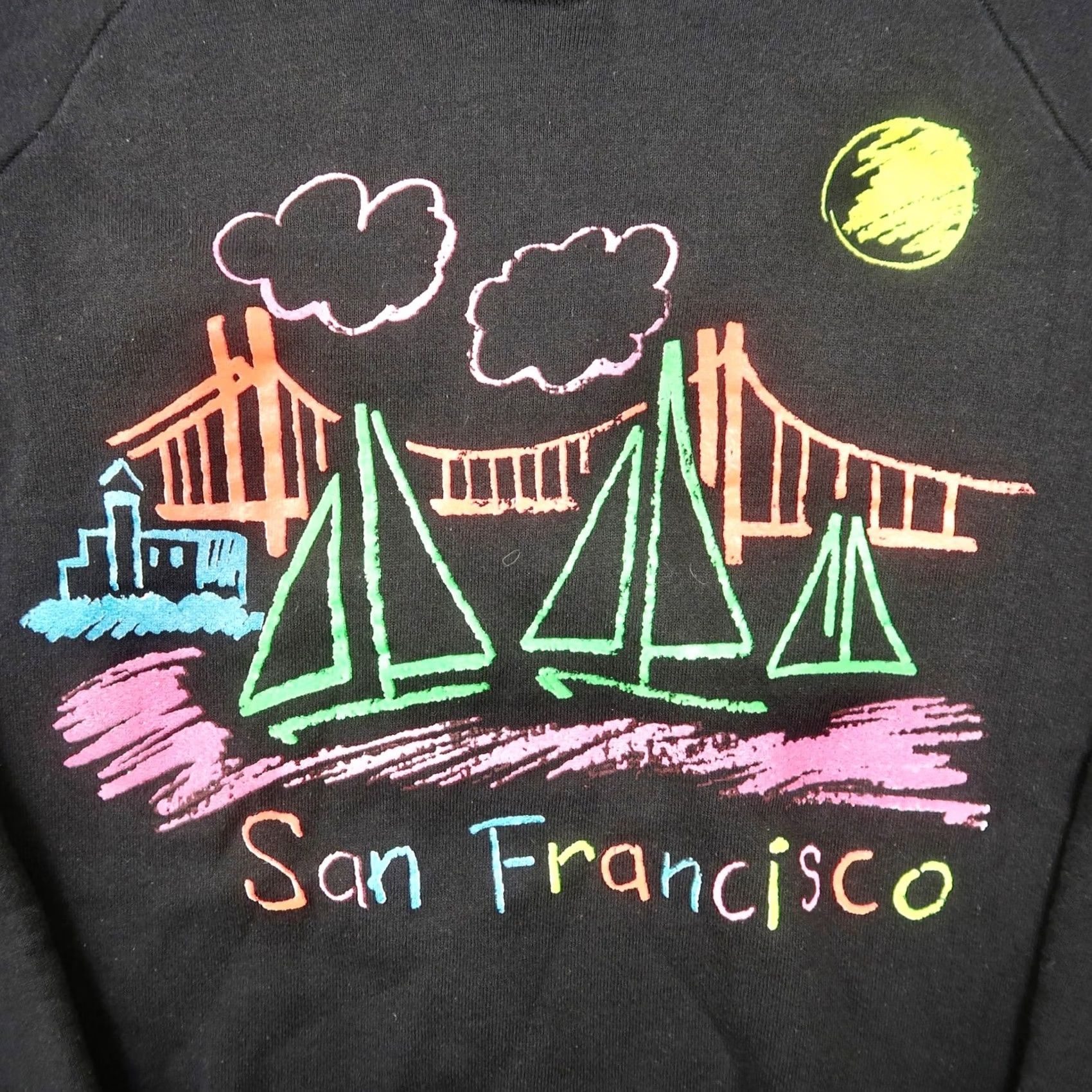 Fruit Of The Loom VINTAGE 90s San Francisco Sweatshirt Black Neon Graphic USA Made Mens L Large Size US L / EU 52-54 / 3 - 3 Thumbnail