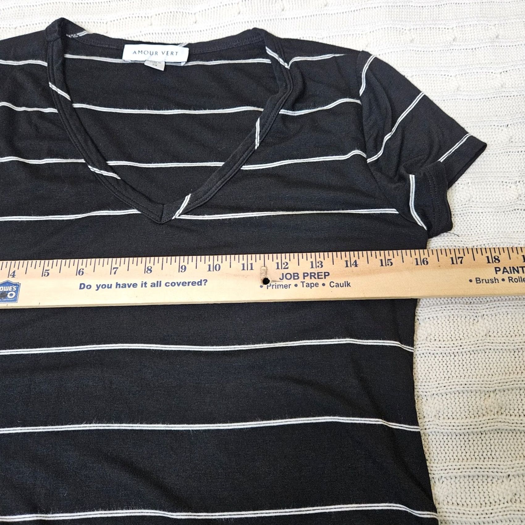 Vintage Amour Vert Dress Women Midi Short Sleeve Stripes V-Neck XS White Black A-Line Pattern Striped Lightweight Stretch Casual 90s? Size 26" / US 2 / IT 38 - 6 Thumbnail