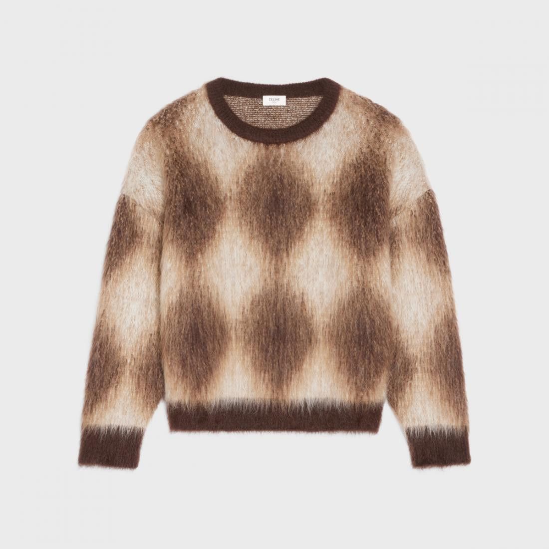 image of Celine Brushed Boxy Cropped Mohair Sweater In Brown, Men's (Size XS)