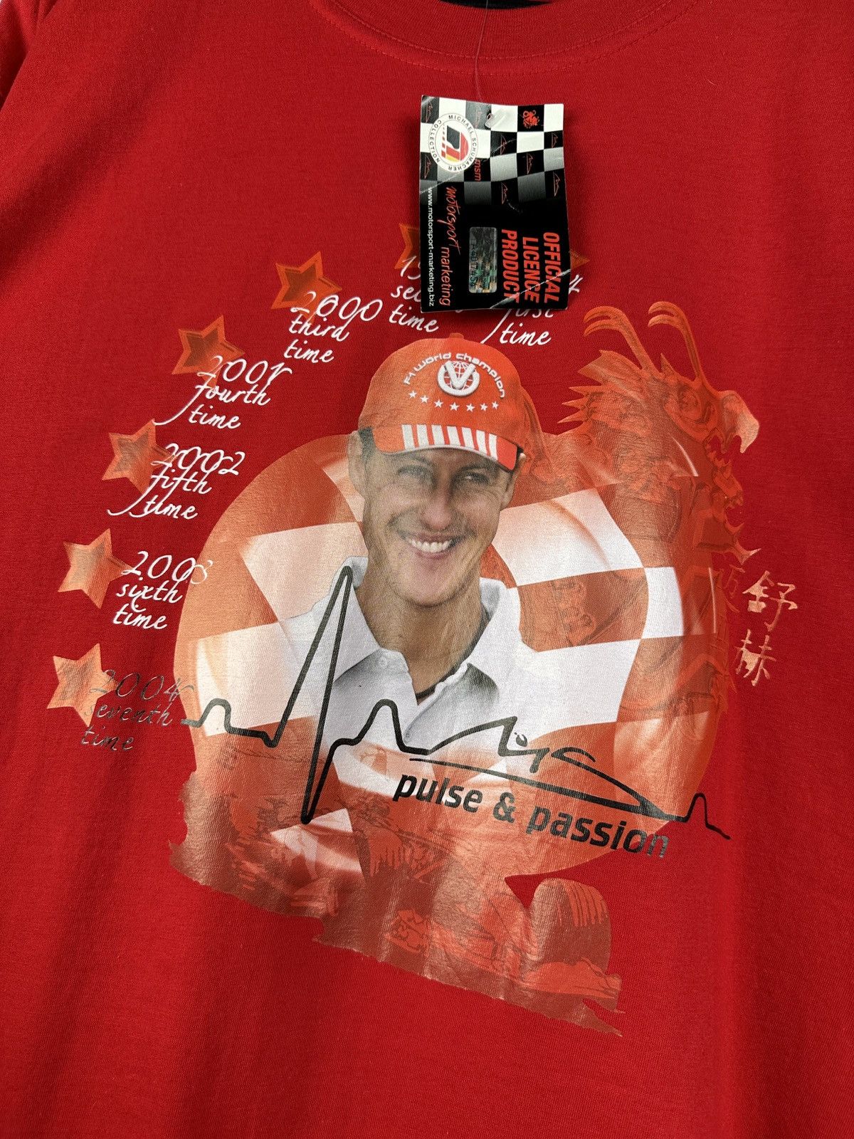 Ferrari × Vintage NEW! Michael Schumacher Pulse Passion F1 Time Champion Tee Size US L / EU 52-54 / 3 - 6 Thumbnail