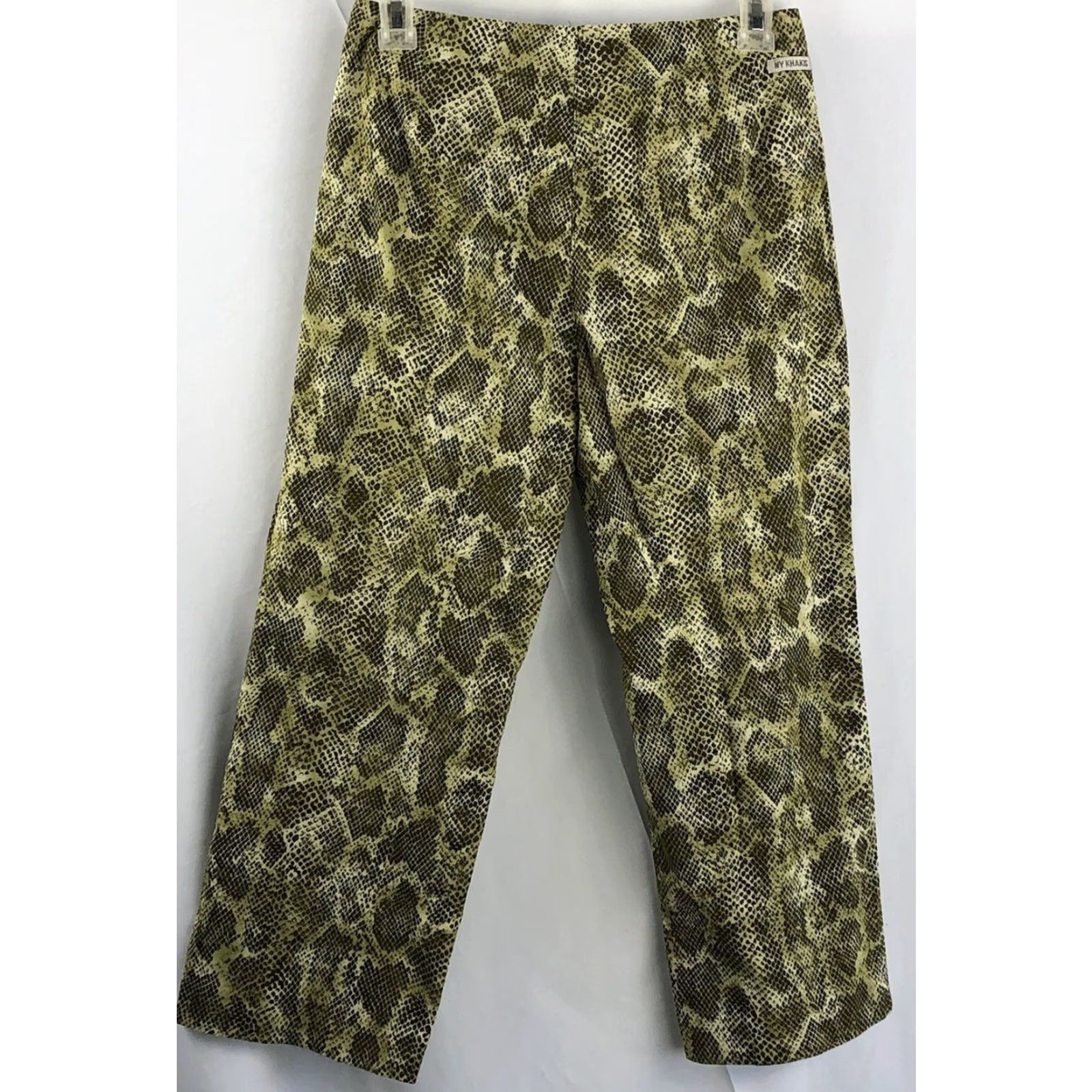 Vintage NY Khakis Capri Pants 4 Green Snake Print 27" Waist Straight Leg Stretch Y2K 90s Size 27" / US 4 / IT 40 - 4 Thumbnail