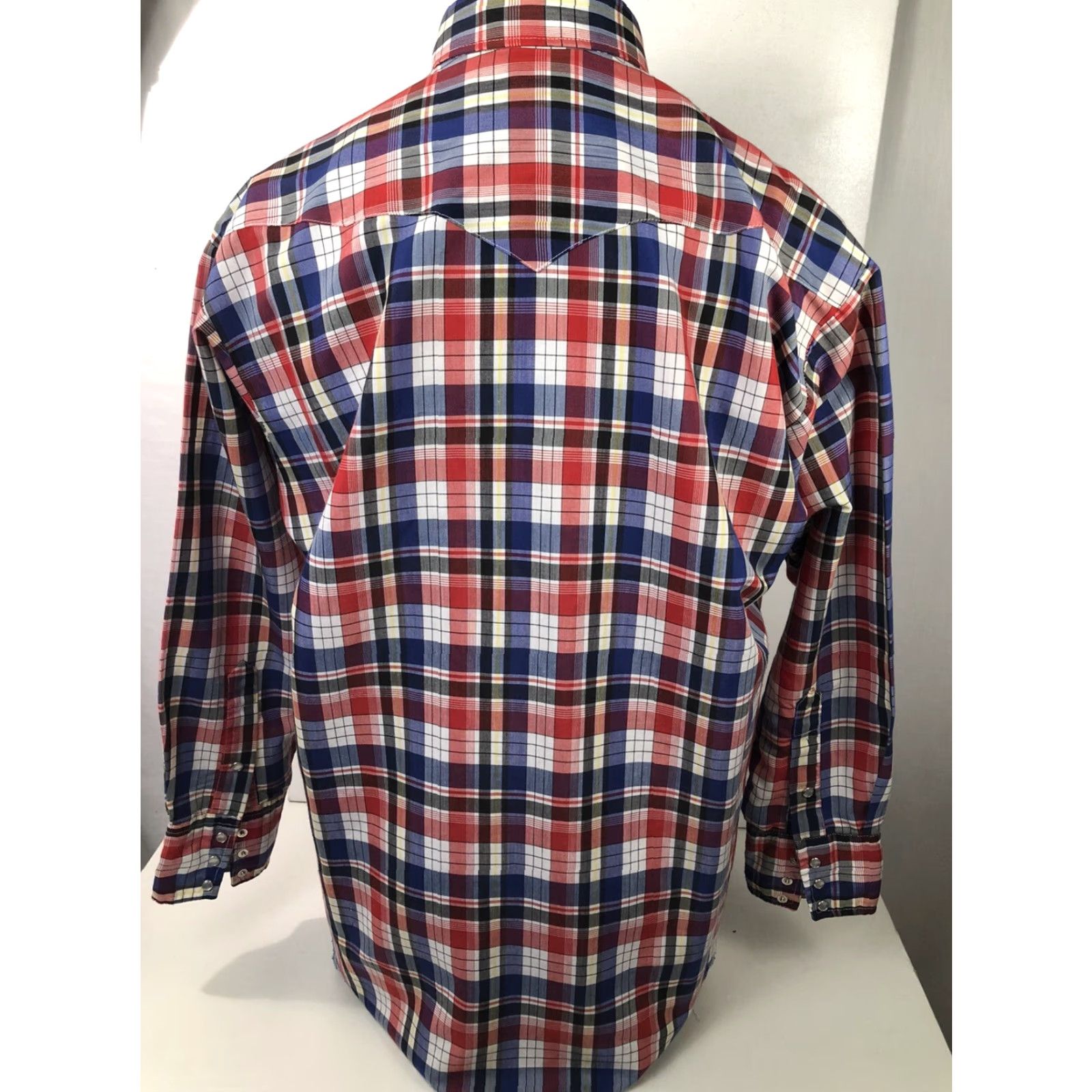 Vintage PANHANDLE SLIM - Mens XL Western Rockabilly PEARL SNAP Cowboy Shirt Shirt Mens XL Blue White Red Yellow Rockabilly 90s Cowboy Snap Button-Up Mens Size US XL / EU 56 / 4 - 6 Thumbnail