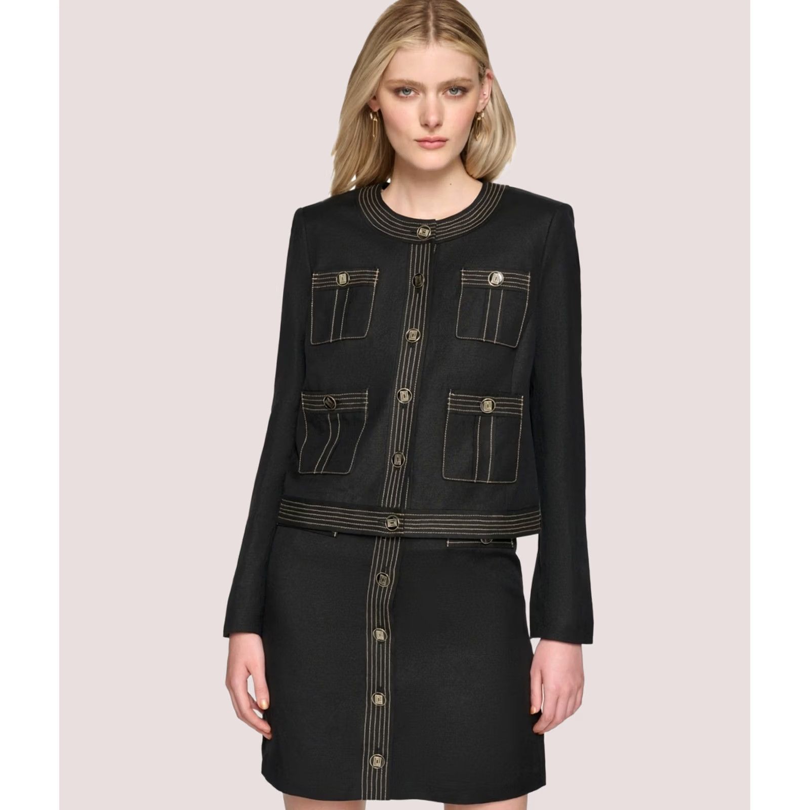 Karl Lagerfeld Karl Lagerfeld Womens Jackets & Blazers Black 8 Trapunto Stitch Six Button Size M / US 6-8 / IT 42-44 - 1 Thumbnail