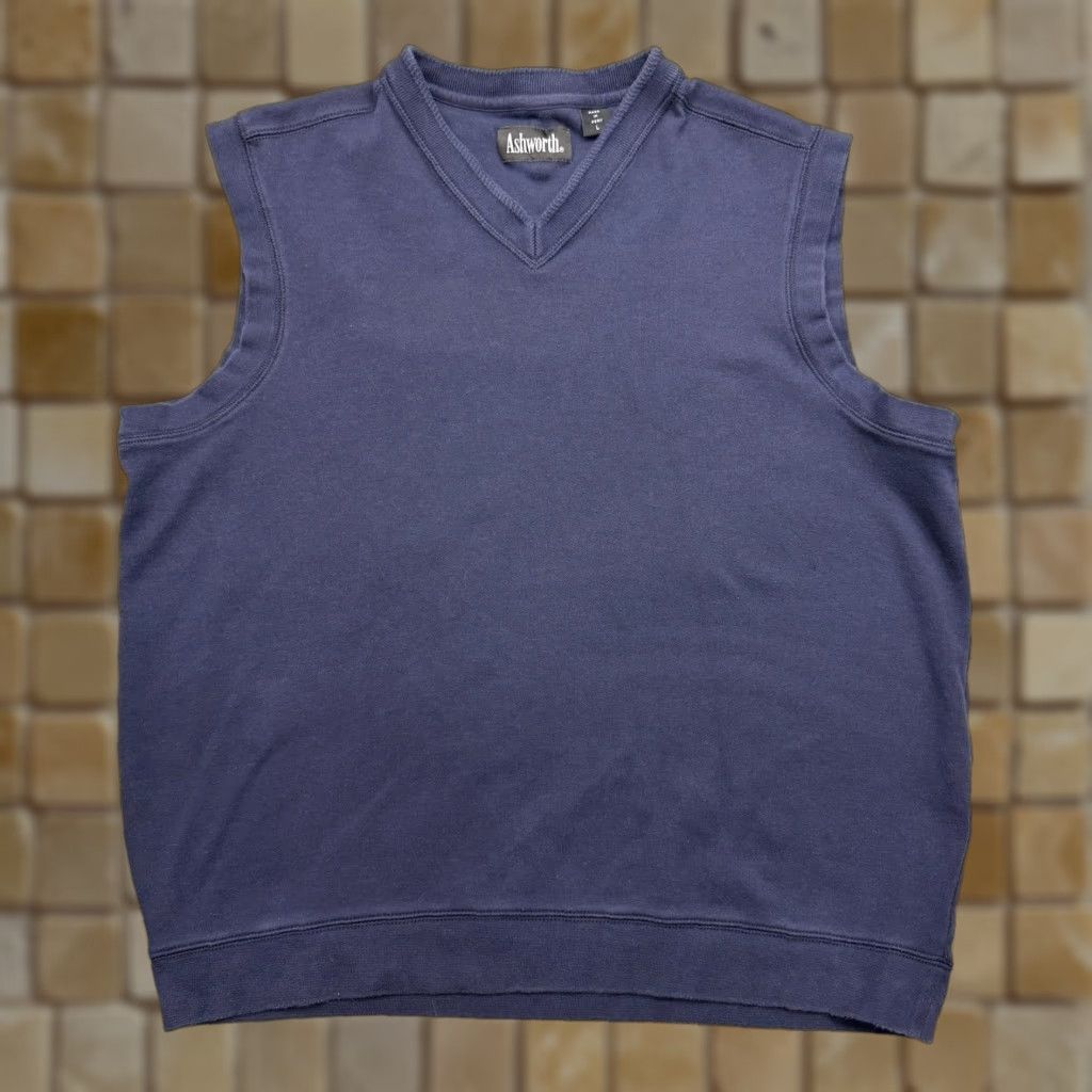 Vintage Ashworth 104 Mens Large Sleeveless V-Neck Blue Cotton Sweater Vest AM 5120BSB Size US L / EU 52-54 / 3 - 1 Thumbnail