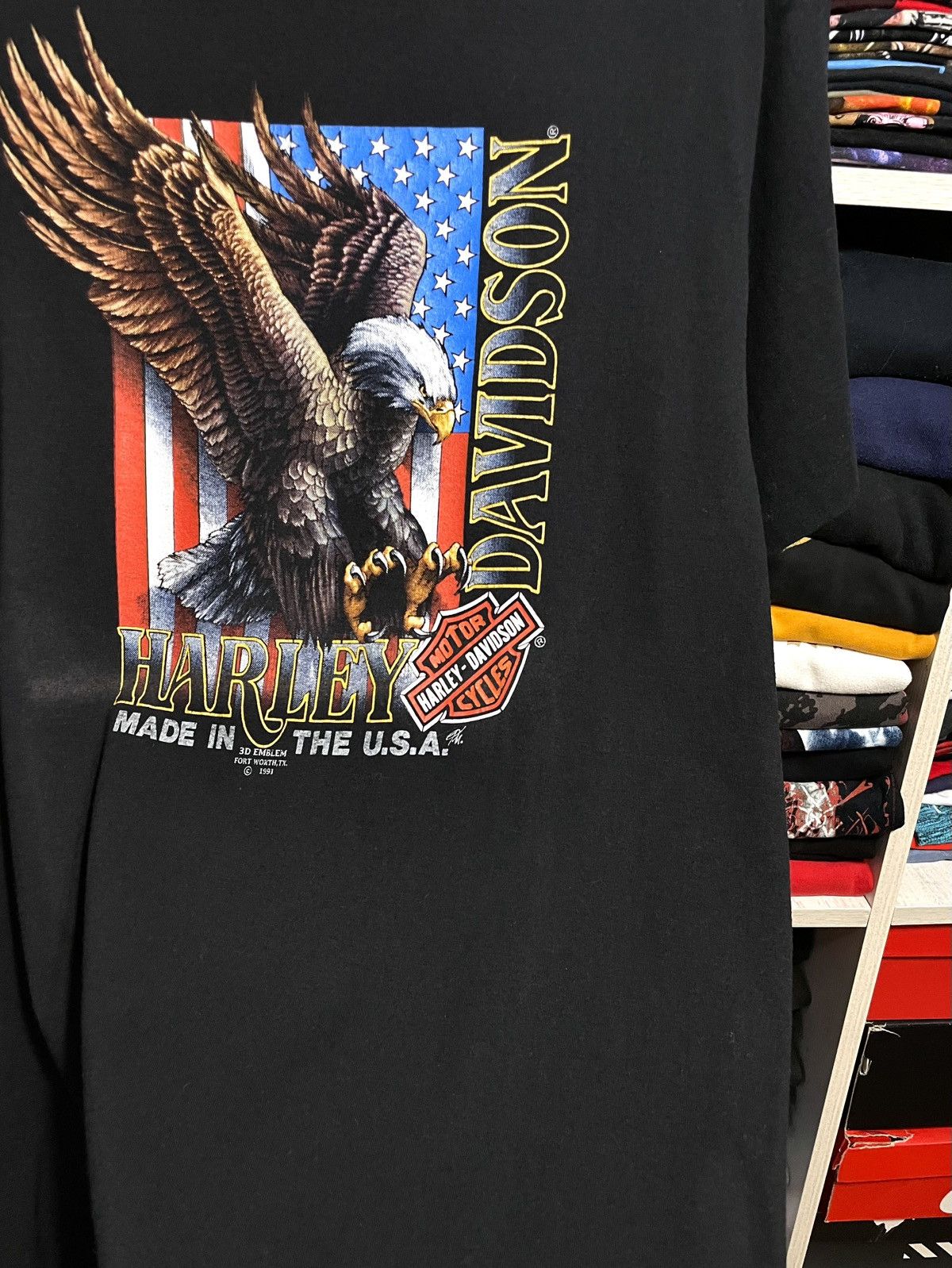 Harley Davidson Vintage 1991 3D Emblem Harley Davidson Eagle USA T-Shirt 90s Size US XL / EU 56 / 4 - 11 Thumbnail