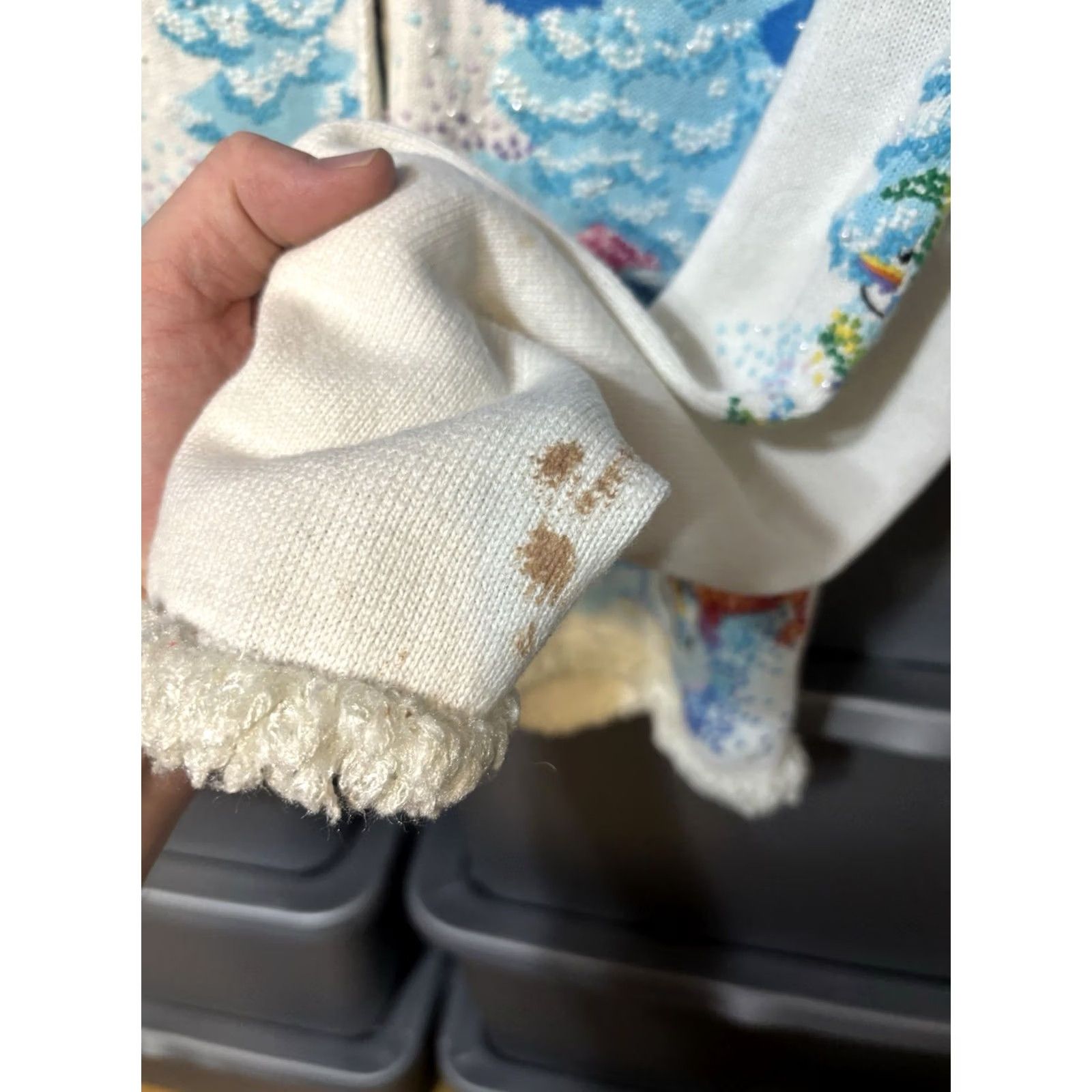 Vintage Michael Simon Cardigan Sweater Womens L Blue Beaded Bling Christmas Snowman Granny Y2K Holiday, Women's — image 3 of 4